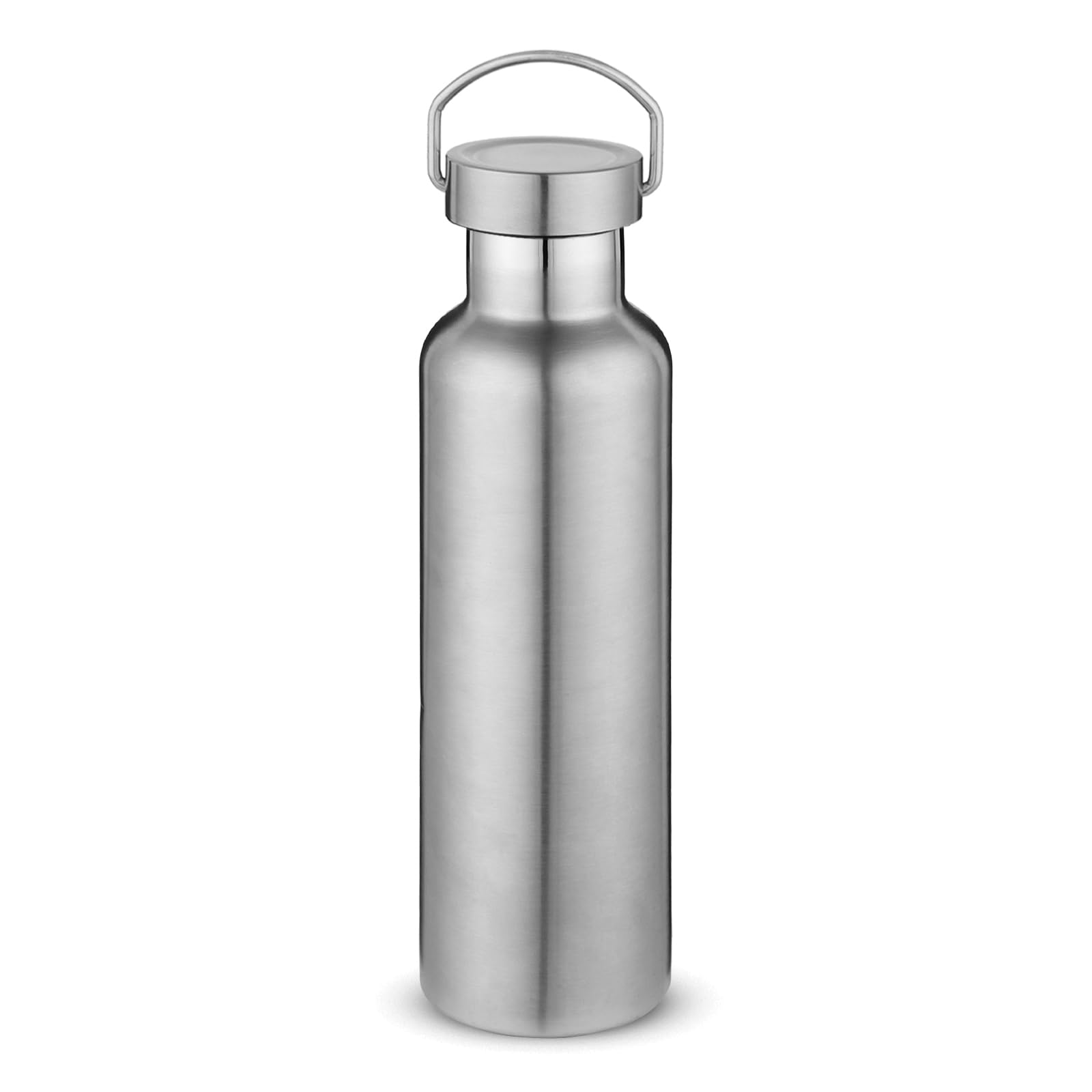 Volhoply 24oz Insulated Standard Mouth Water Bottle with Plastic & Stainless Steel Combination Lid, 304 18/8 Double Wall Vacuum Insulated Water Bottles, Reusable Metal Flask(White,1)