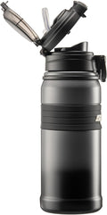 22 oz Insulated Water Bottle, Mens Water Bottle with 2-in-1 Lid, Travel Water Bottle, Black Water Bottle, Slim Water Bottle, Leak Proof Water Bottles, Car Cup Holder Friendly (Black)