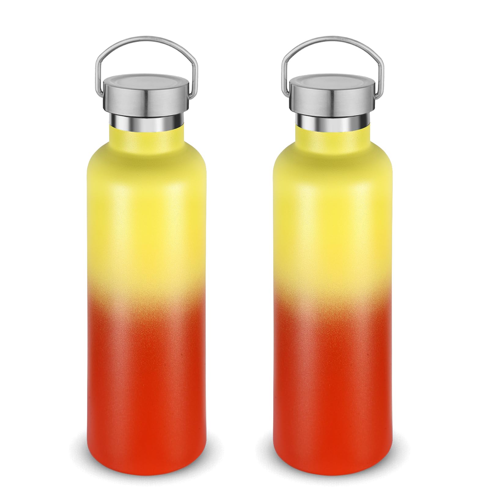 Volhoply 24oz Insulated Standard Mouth Water Bottle with Plastic & Stainless Steel Combination Lid, 304 18/8 Double Wall Vacuum Insulated Water Bottles, Reusable Metal Flask(White,1)