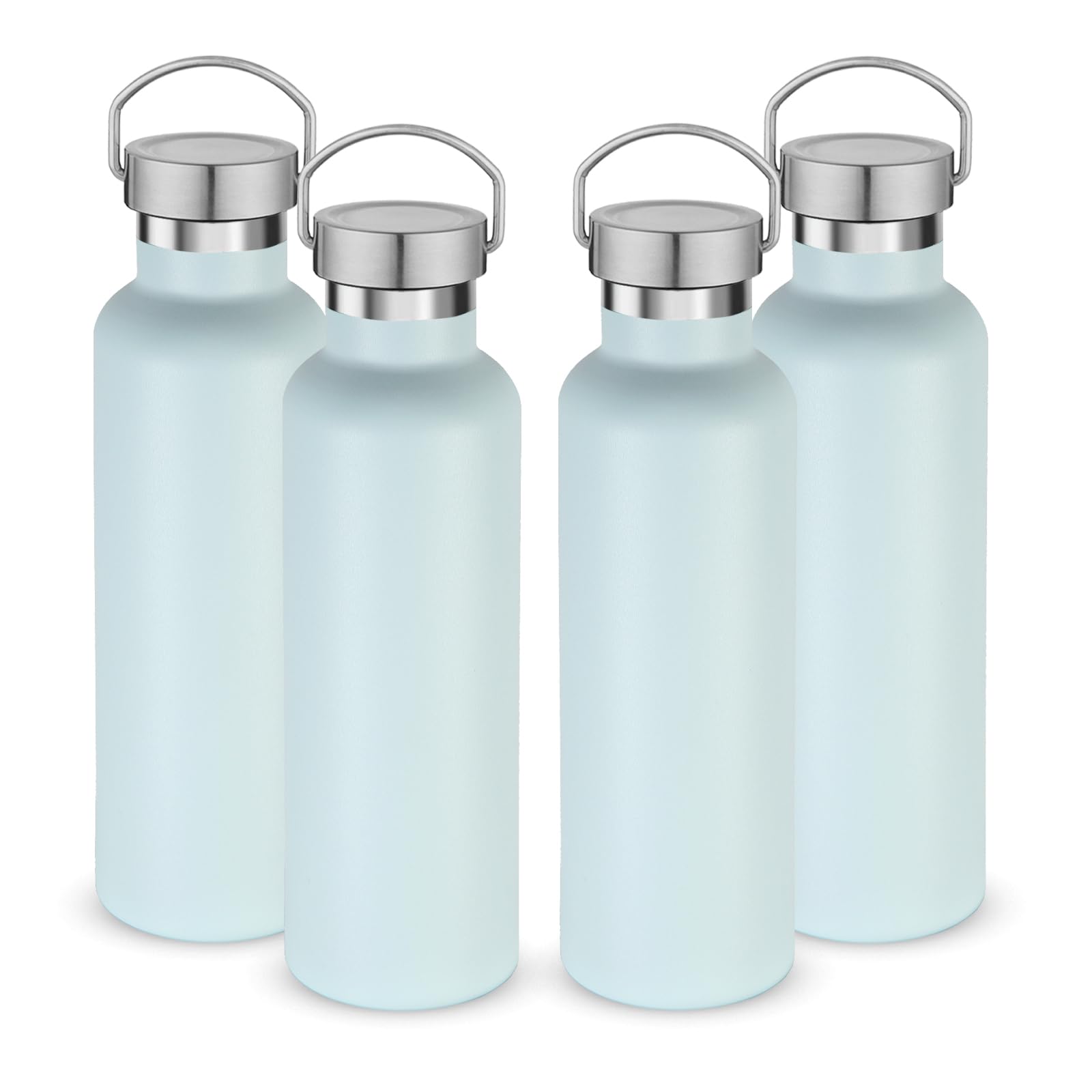 Volhoply 24oz Insulated Standard Mouth Water Bottle with Plastic & Stainless Steel Combination Lid, 304 18/8 Double Wall Vacuum Insulated Water Bottles, Reusable Metal Flask(White,1)