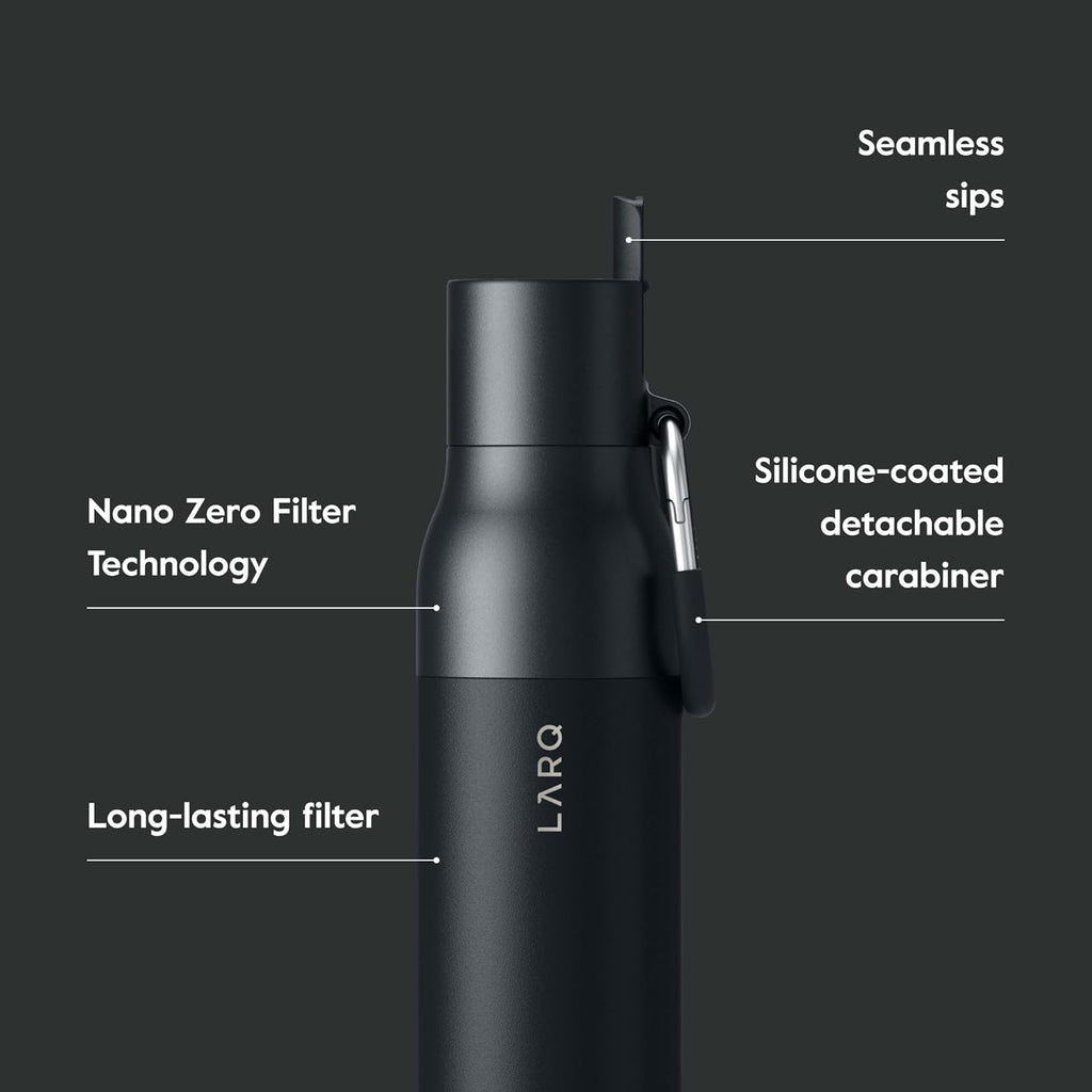 LARQ Bottle Filtered - Insulated Stainless Steel Water Bottle BPA Free with Nano Zero Technology and Long-Lasting Filters, Obsidian Black, 25oz