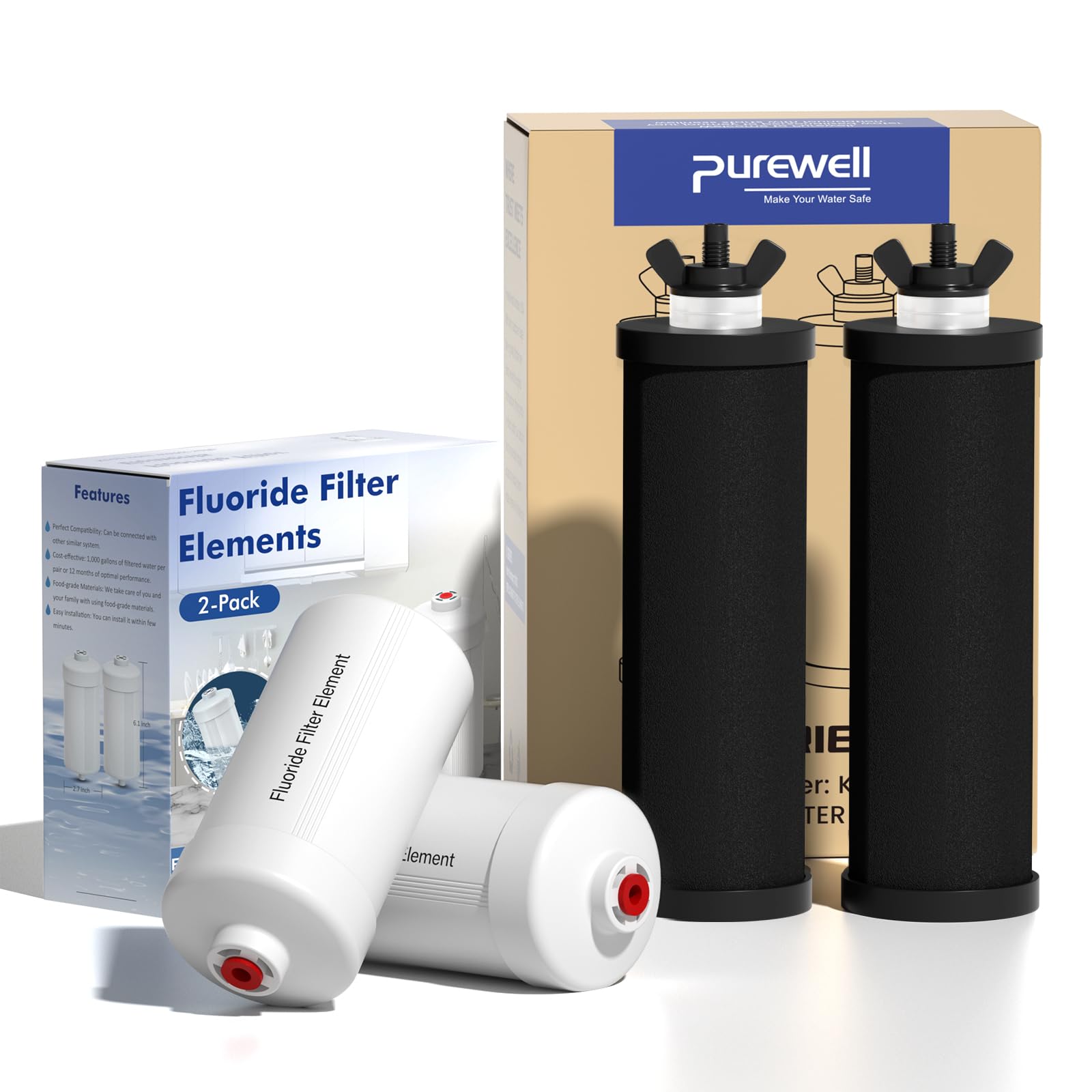 Purewell PF-3 Black 3-Stage Composite Purification Elements, Replacement Filters for ProOne® and Berkey® Filters, ProOne® or Berkey® Big+ Water Filter System and Purewell System (2 Pack, K Series)