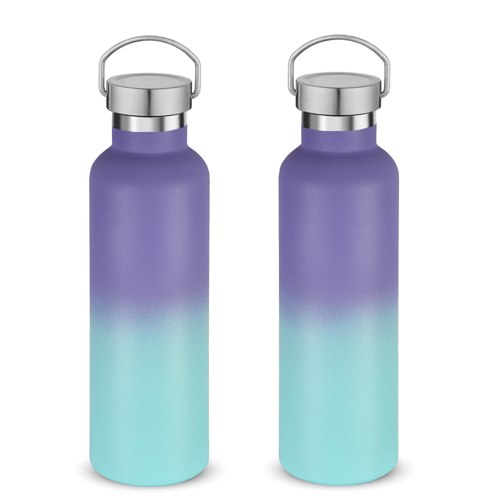 Volhoply 24oz Insulated Standard Mouth Water Bottle with Plastic & Stainless Steel Combination Lid, 304 18/8 Double Wall Vacuum Insulated Water Bottles, Reusable Metal Flask(White,1)