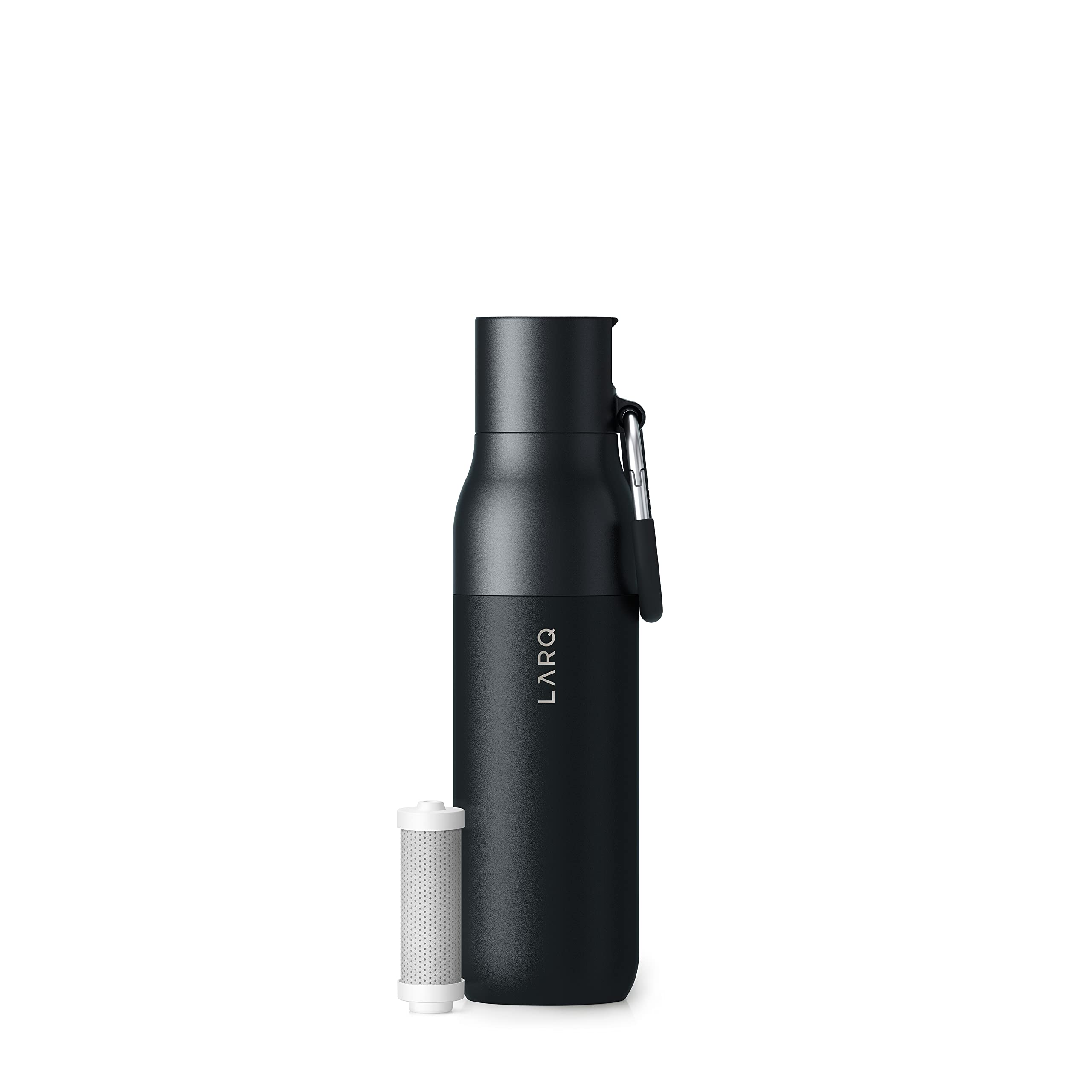 LARQ Bottle Filtered - Insulated Stainless Steel Water Bottle BPA Free with Nano Zero Technology and Long-Lasting Filters, Obsidian Black, 25oz