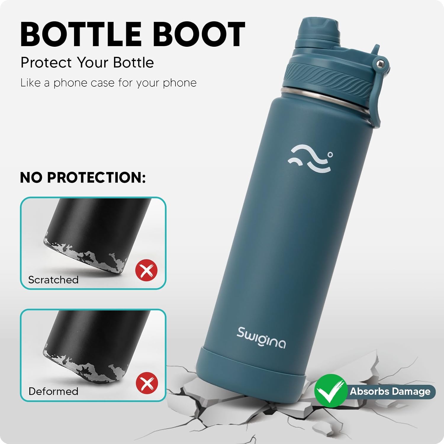 [2-IN-1 LID] Insulated Water Bottle with Silicone Boot (36hrs Cold/18hrs Hot) - DIY Stickers, Leakproof, BPA Free, 24 oz