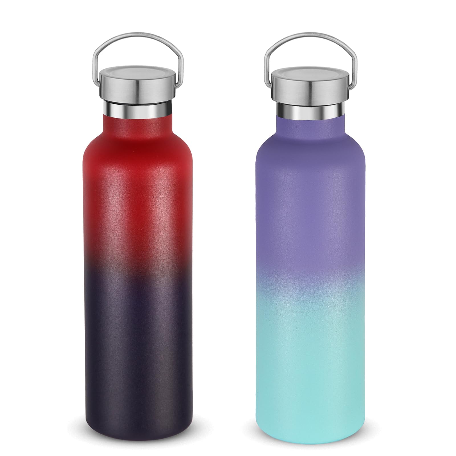 Volhoply 24oz Insulated Standard Mouth Water Bottle with Plastic & Stainless Steel Combination Lid, 304 18/8 Double Wall Vacuum Insulated Water Bottles, Reusable Metal Flask(White,1)