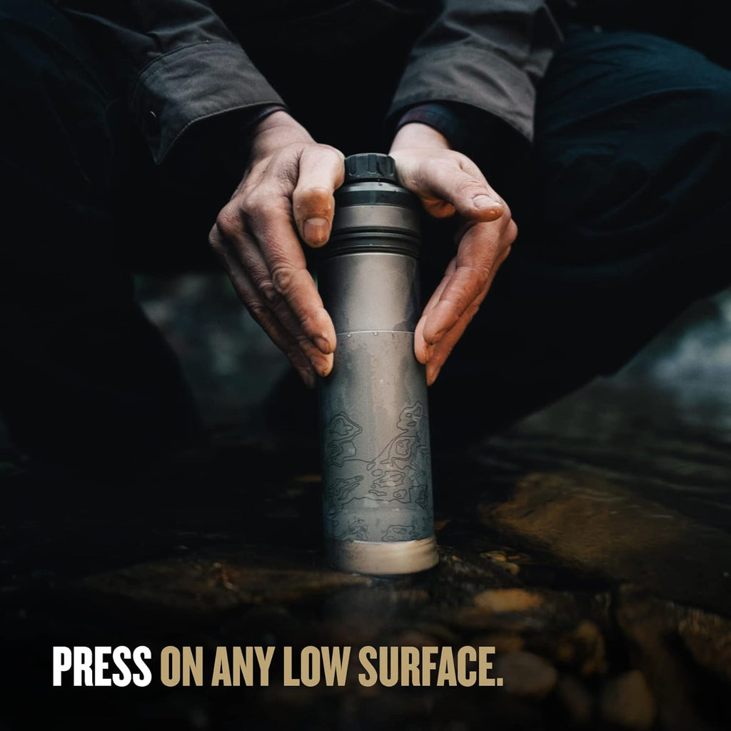 GRAYL UltraPress Titanium 16.9 oz Water Purifier & Filter Bottle for Hiking, Backpacking, Survival, Bushcraft, Travel (Coyote Brown)