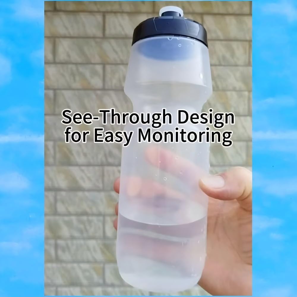 Bike Water Bottle Sports Squeeze Bottle 24oz Bicycle Water Bottles with a Leak-proof Cap BPA Free Perfect for Outdoor Sports.(clear