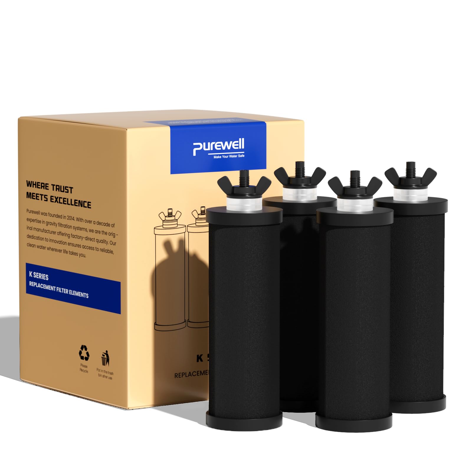 Purewell PF-3 Black 3-Stage Composite Purification Elements, Replacement Filters for ProOne® and Berkey® Filters, ProOne® or Berkey® Big+ Water Filter System and Purewell System (2 Pack, K Series)