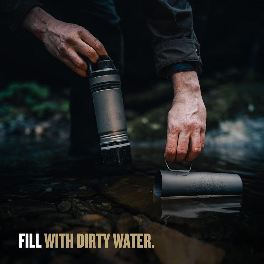 GRAYL UltraPress Titanium 16.9 oz Water Purifier & Filter Bottle for Hiking, Backpacking, Survival, Bushcraft, Travel (Coyote Brown)