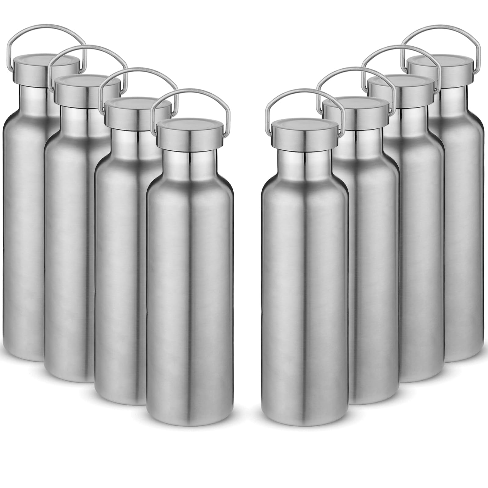 Volhoply 24oz Insulated Standard Mouth Water Bottle with Plastic & Stainless Steel Combination Lid, 304 18/8 Double Wall Vacuum Insulated Water Bottles, Reusable Metal Flask(White,1)