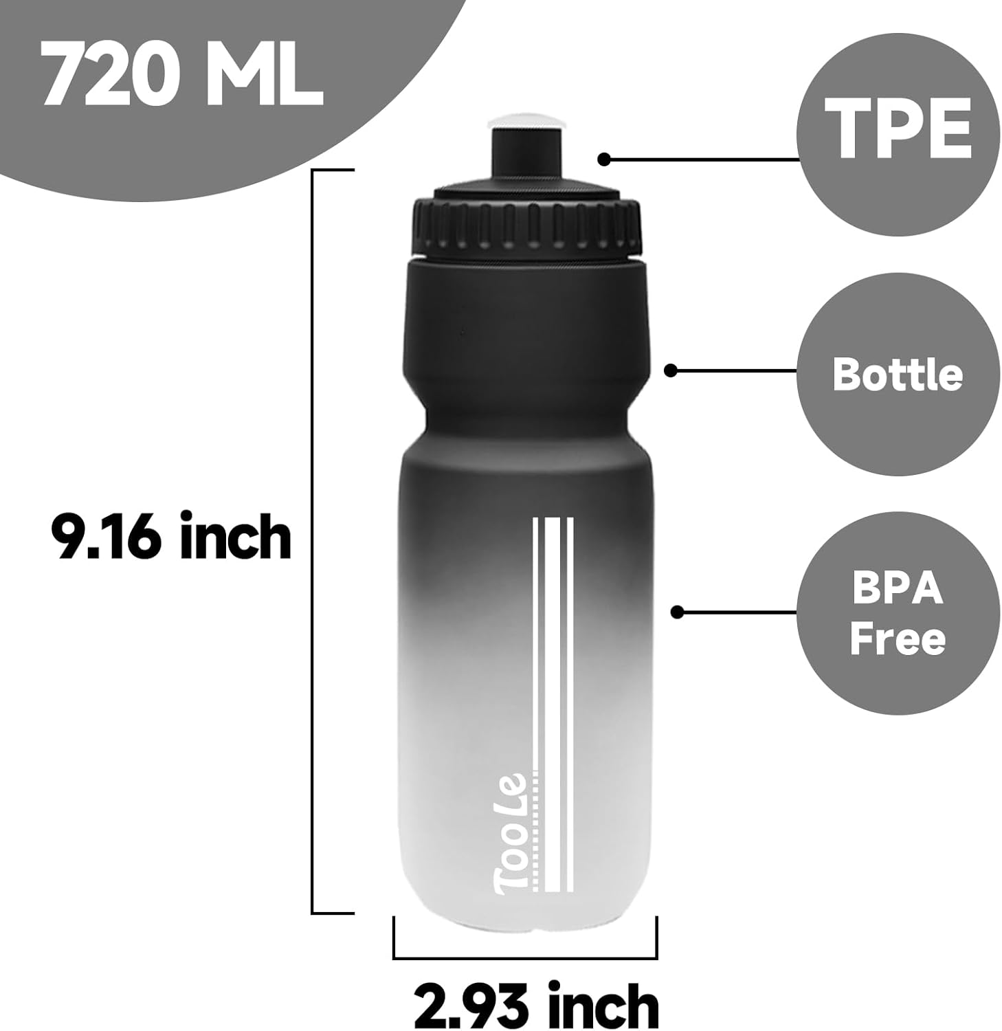 Bike Water Bottle, Cycling Squeeze Water Bottle Leakproof BPA Free with Capacity Scale w/Pull Top Lid, Reusable, for Bicycle, Gym,Camping, Hiking 24oz