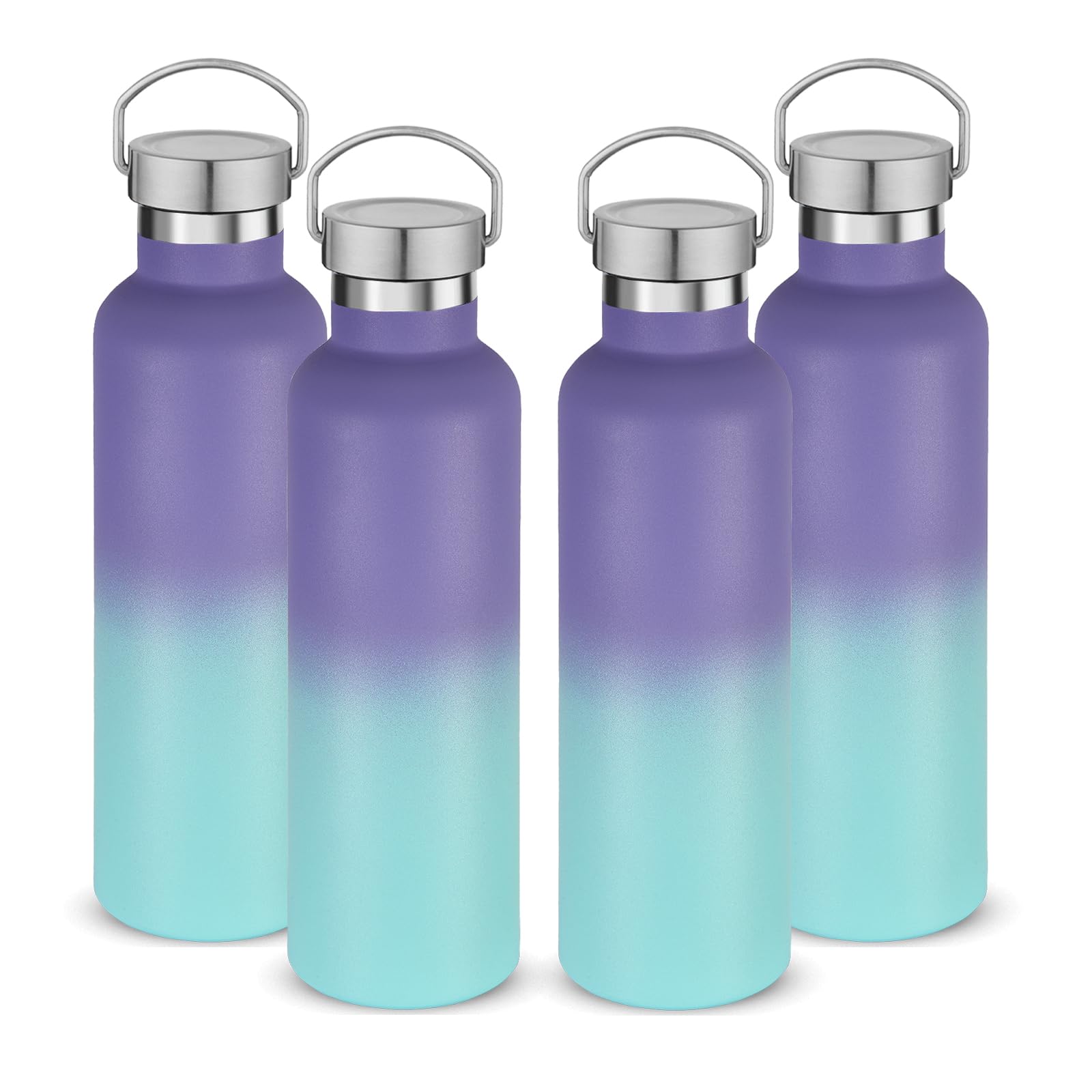 Volhoply 24oz Insulated Standard Mouth Water Bottle with Plastic & Stainless Steel Combination Lid, 304 18/8 Double Wall Vacuum Insulated Water Bottles, Reusable Metal Flask(White,1)