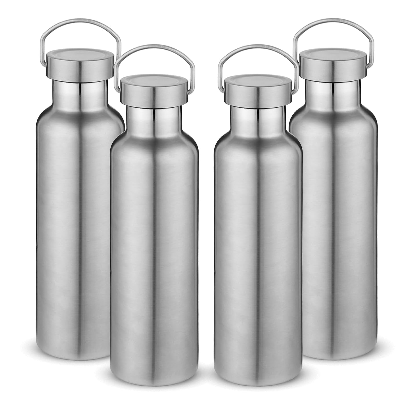 Volhoply 24oz Insulated Standard Mouth Water Bottle with Plastic & Stainless Steel Combination Lid, 304 18/8 Double Wall Vacuum Insulated Water Bottles, Reusable Metal Flask(White,1)