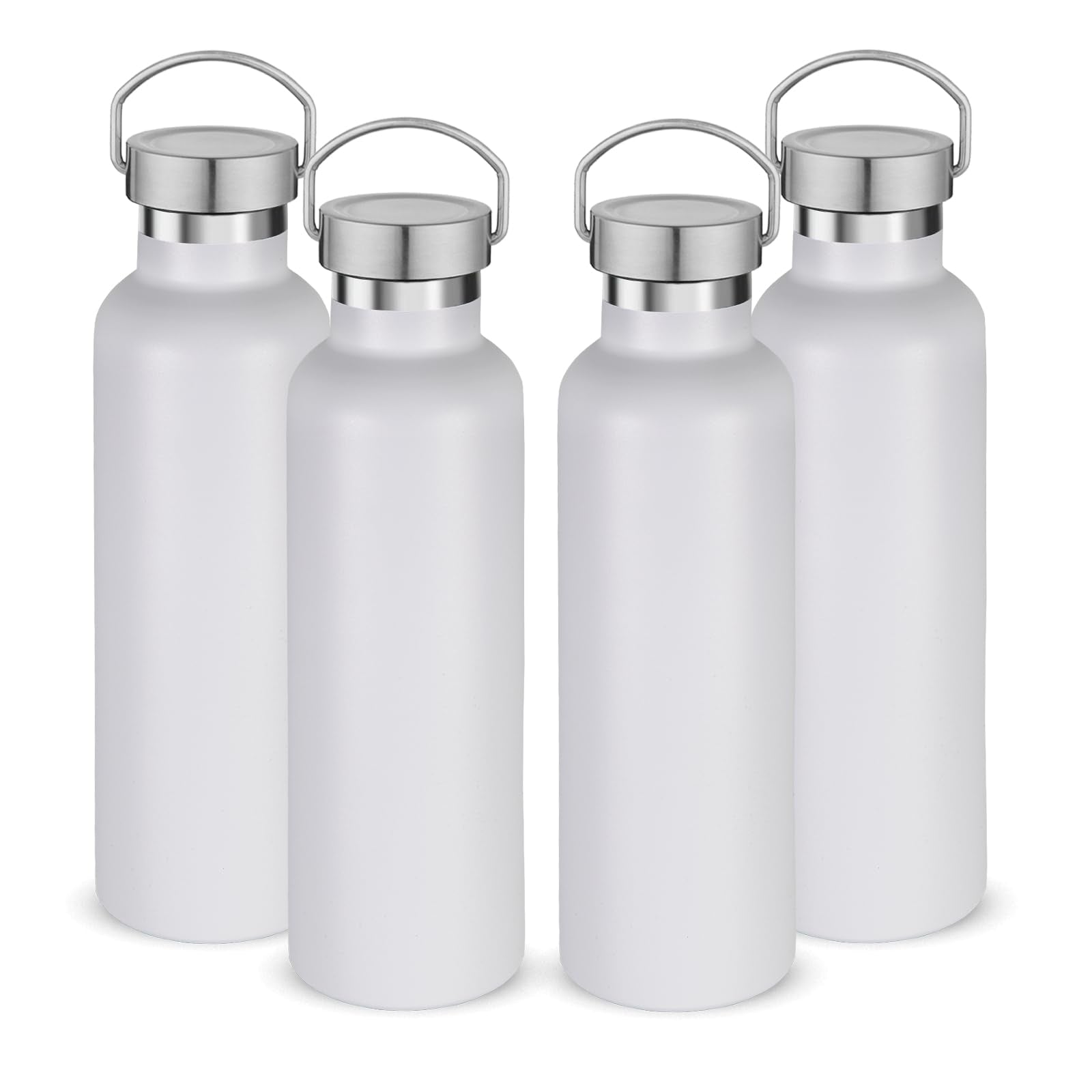 Volhoply 24oz Insulated Standard Mouth Water Bottle with Plastic & Stainless Steel Combination Lid, 304 18/8 Double Wall Vacuum Insulated Water Bottles, Reusable Metal Flask(White,1)