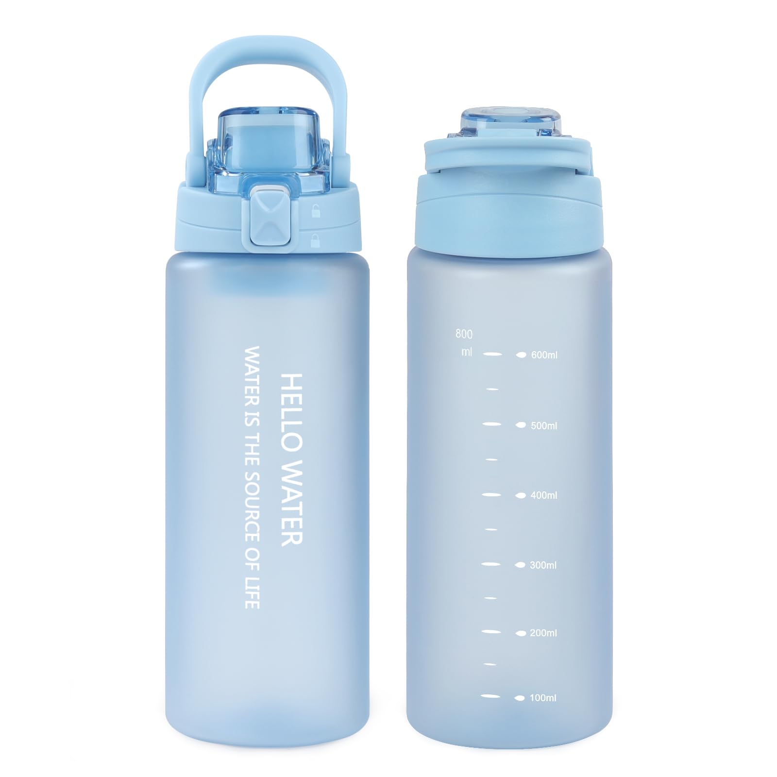 27oz Sports Water Bottle with Removable Filter, Motivational Water Bottle with Capacity Marker, Leakproof Drinking Water Bottle with Handle for Travel Fitness Gym Outdoor (Pink)