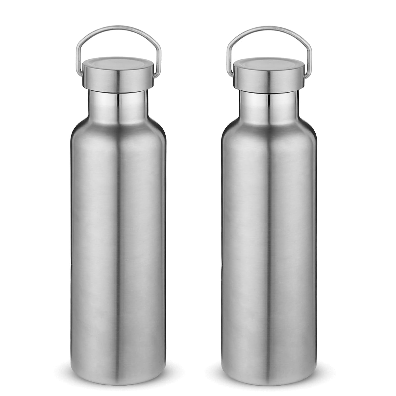 Volhoply 24oz Insulated Standard Mouth Water Bottle with Plastic & Stainless Steel Combination Lid, 304 18/8 Double Wall Vacuum Insulated Water Bottles, Reusable Metal Flask(White,1)