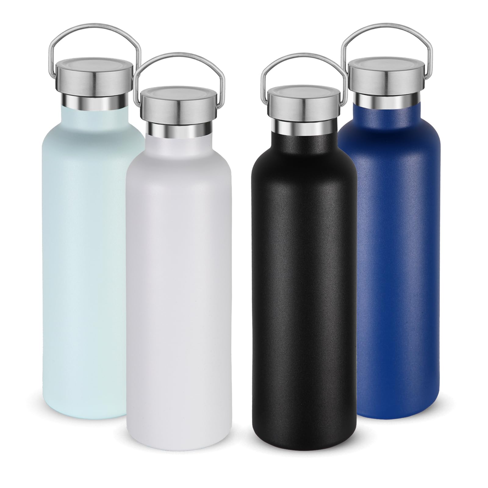 Volhoply 24oz Insulated Standard Mouth Water Bottle with Plastic & Stainless Steel Combination Lid, 304 18/8 Double Wall Vacuum Insulated Water Bottles, Reusable Metal Flask(White,1)