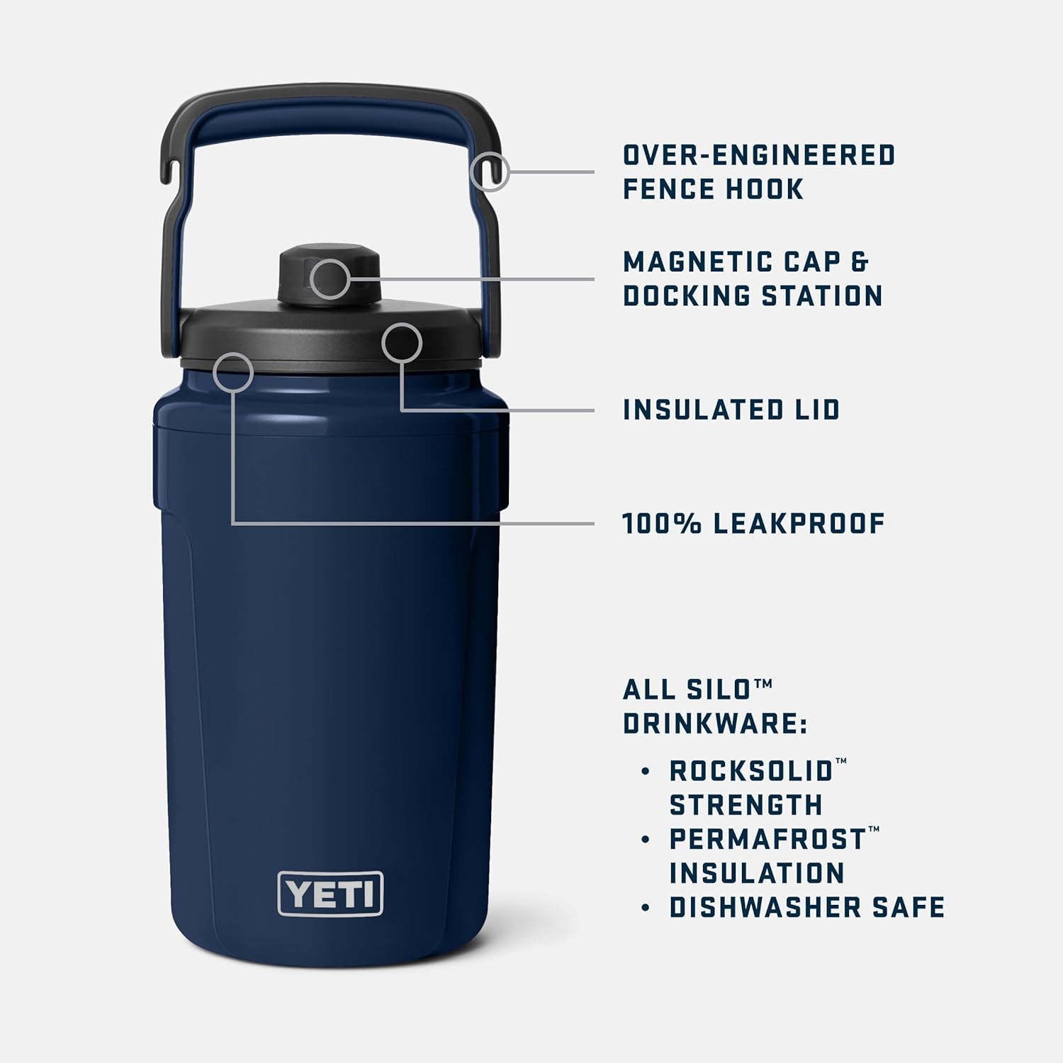YETI Half Gallon Insulated Chug Cap Water Jug – Leakproof, Lightweight Sports Bottle with Fence Hook Handle – Keeps Drinks Ice-Cold – Ideal for Gym, Sports & Tournaments