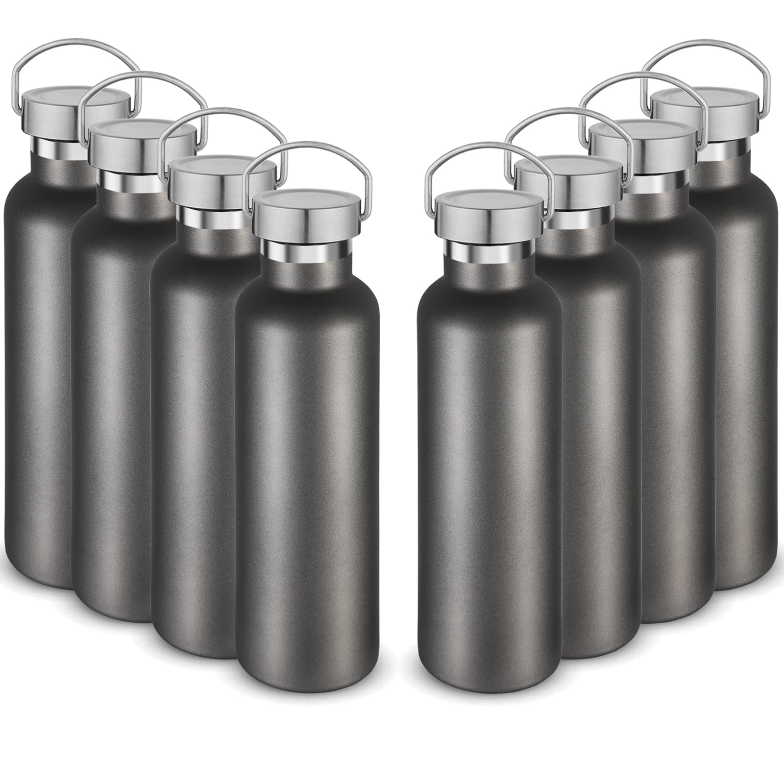 Volhoply 24oz Insulated Standard Mouth Water Bottle with Plastic & Stainless Steel Combination Lid, 304 18/8 Double Wall Vacuum Insulated Water Bottles, Reusable Metal Flask(White,1)