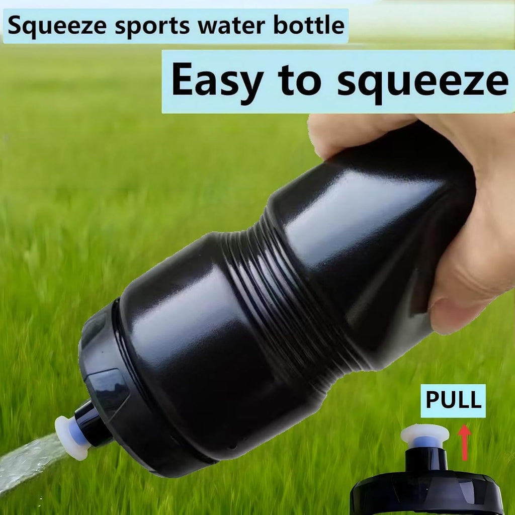 Squeeze Water Bottle Sports 24oz, BPA-Free Bicycle Water Bottle, Fit Bike Cage, Gym Cycling Hiking. (Black)