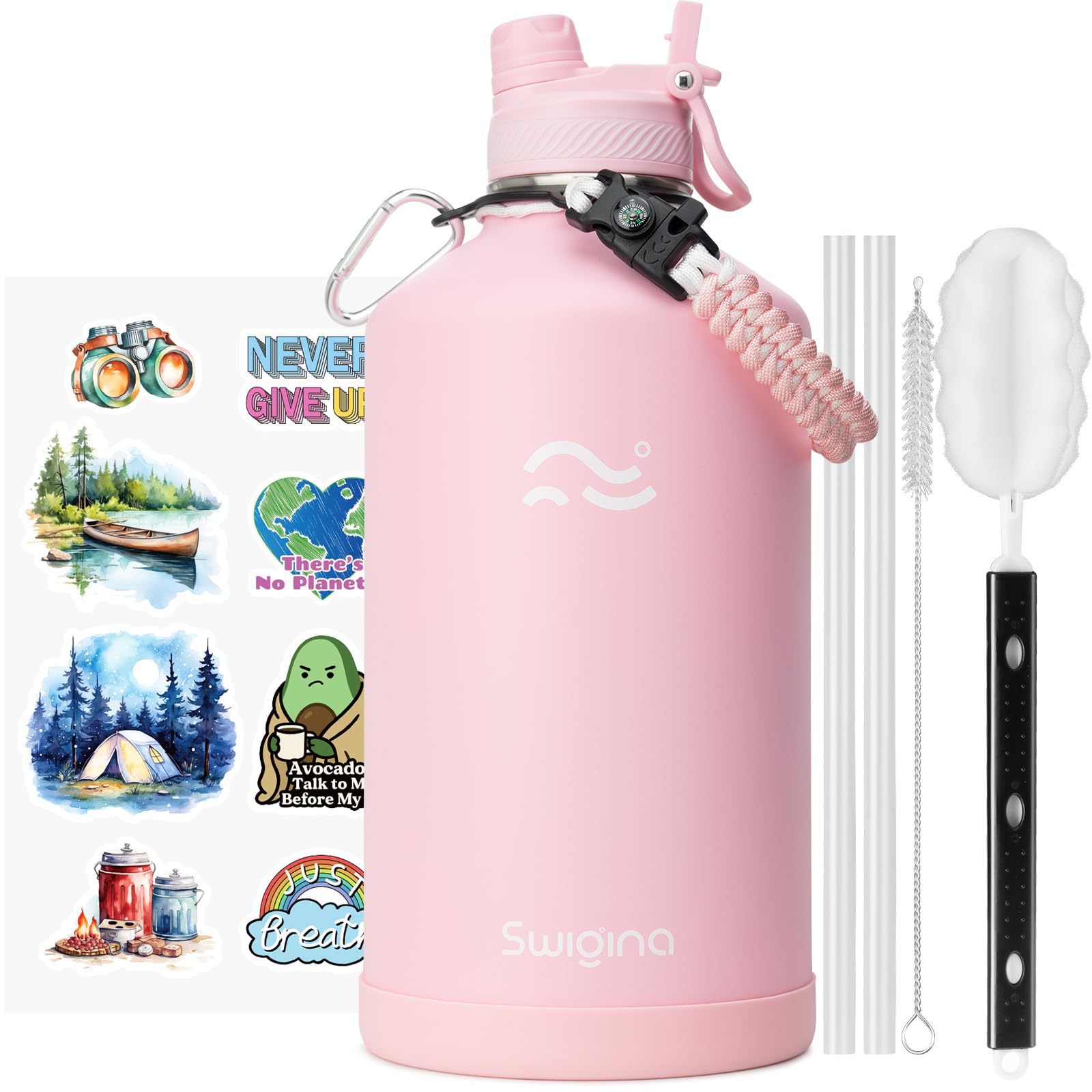[2-IN-1 LID] Insulated Water Bottle with Silicone Boot (36hrs Cold/18hrs Hot) - DIY Stickers, Leakproof, BPA Free, 24 oz