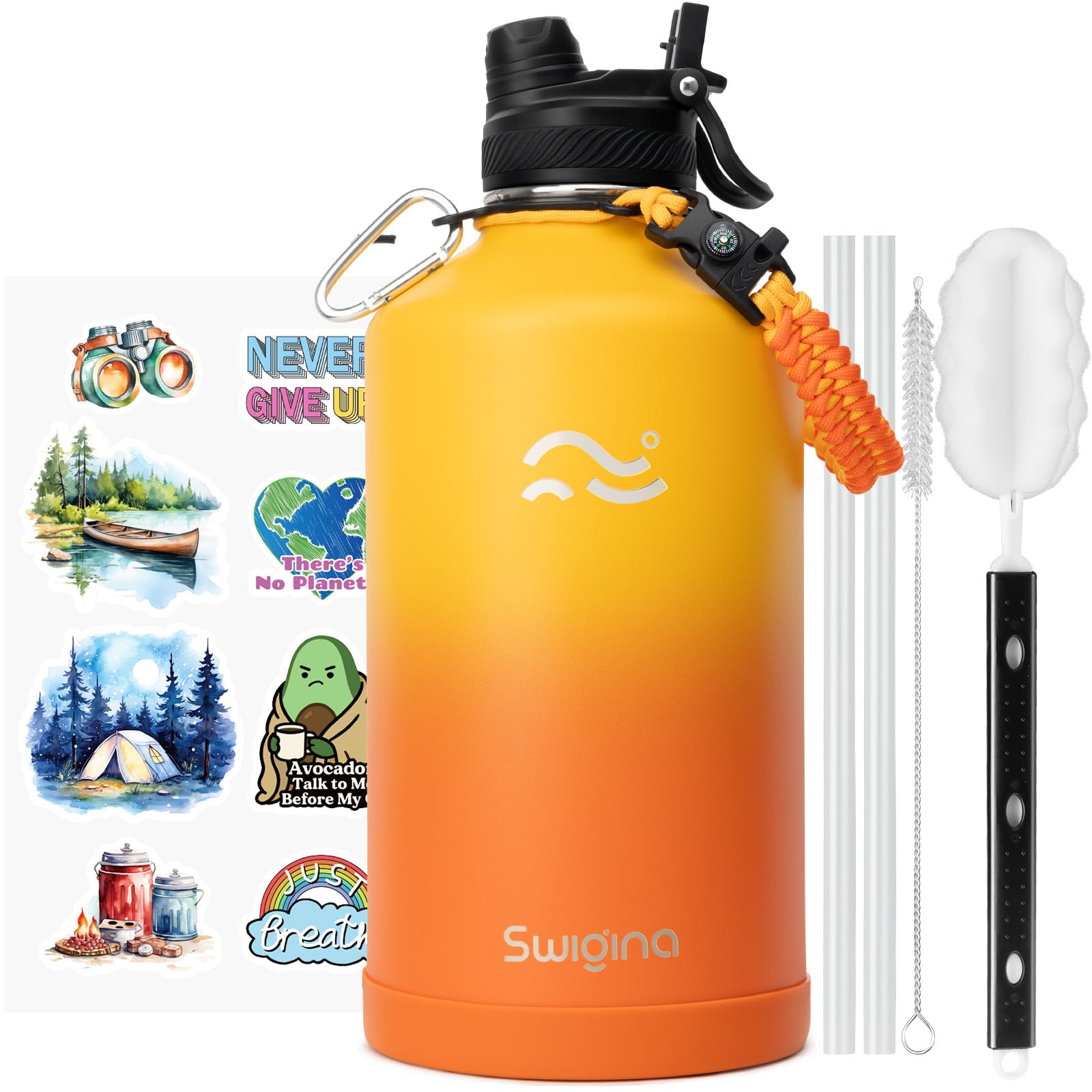 [2-IN-1 LID] Insulated Water Bottle with Silicone Boot (36hrs Cold/18hrs Hot) - DIY Stickers, Leakproof, BPA Free, 24 oz