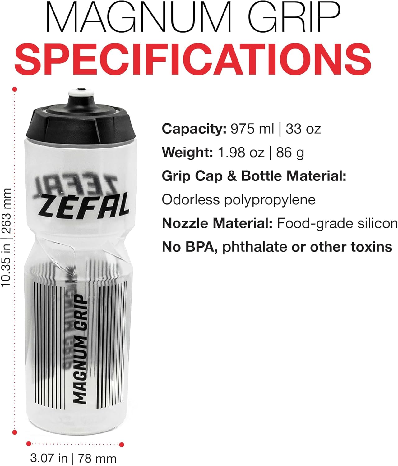 ZEFAL Magnum 975ml Bike Water Bottle – Translucent Black – High Capacity, Soft Cap & Nozzle, BPA-Free, Odorless Polypropylene, Fits Most Bottle Cages – Made in France