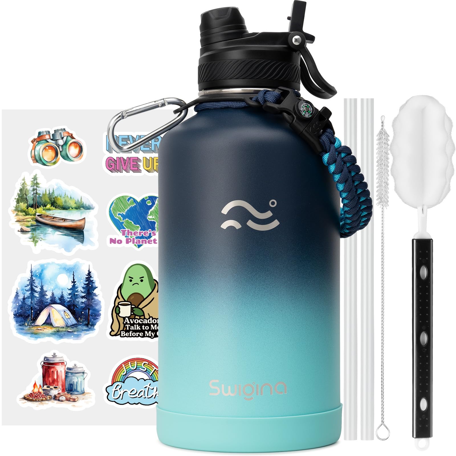 [2-IN-1 LID] Insulated Water Bottle with Silicone Boot (36hrs Cold/18hrs Hot) - DIY Stickers, Leakproof, BPA Free, 24 oz