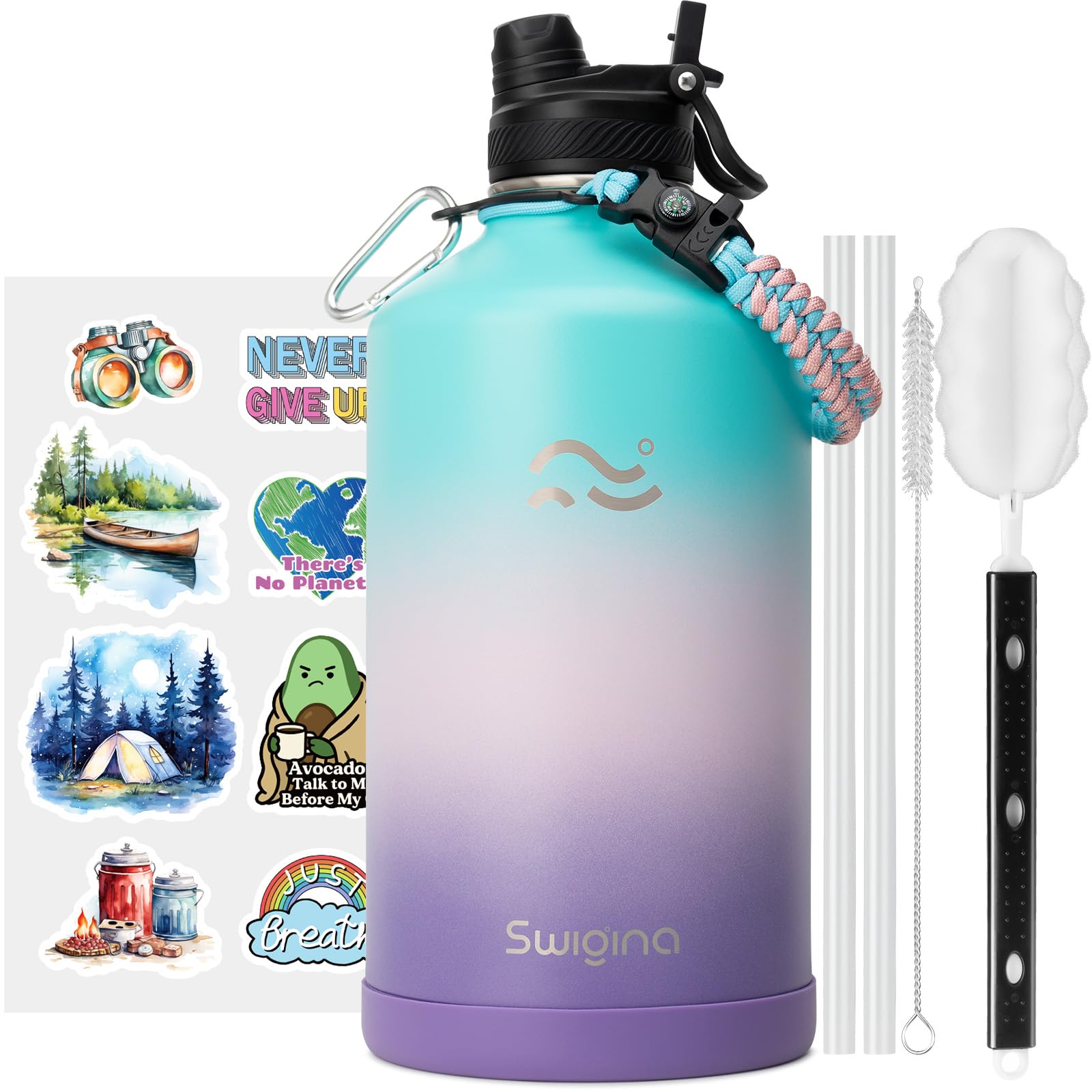 [2-IN-1 LID] Insulated Water Bottle with Silicone Boot (36hrs Cold/18hrs Hot) - DIY Stickers, Leakproof, BPA Free, 24 oz