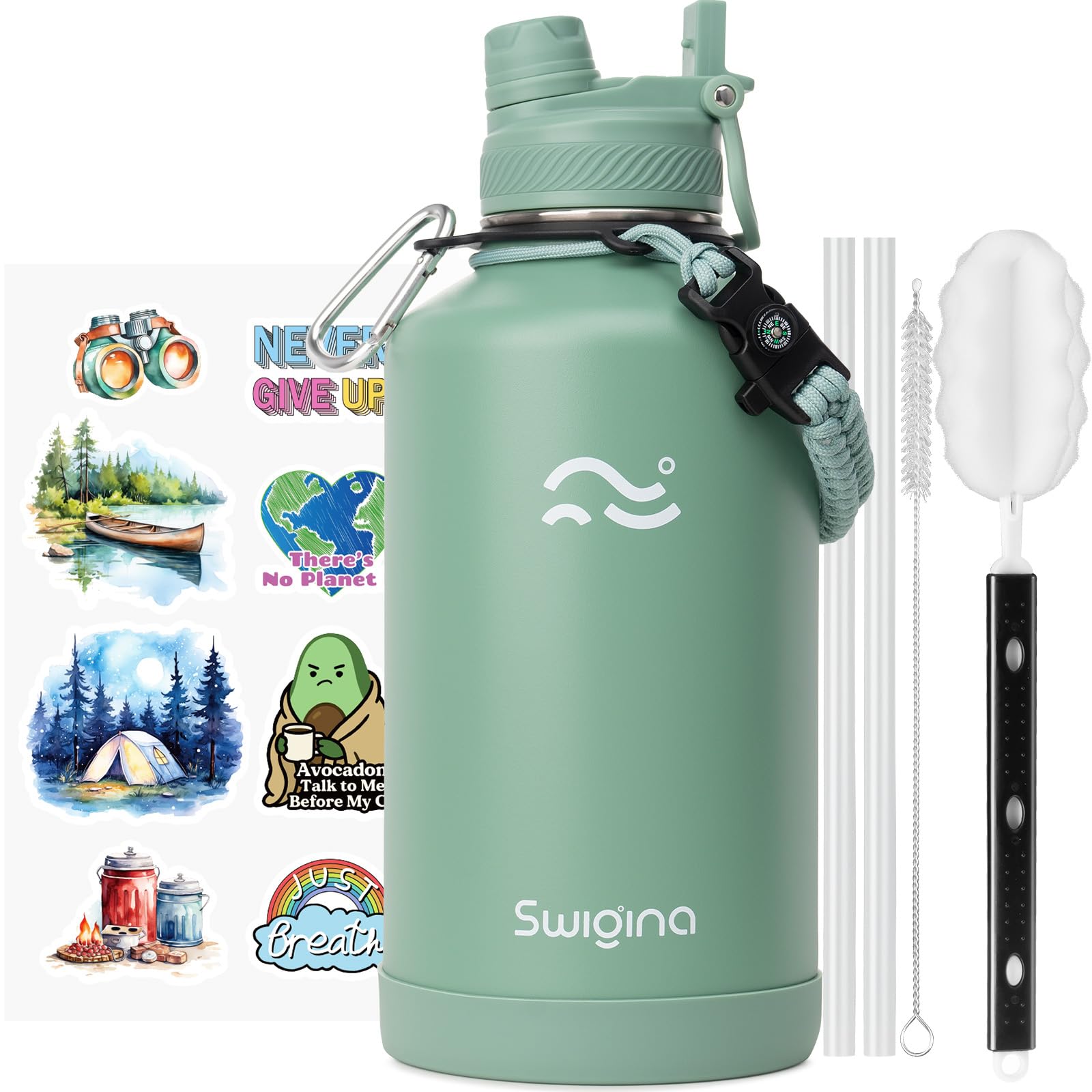 [2-IN-1 LID] Insulated Water Bottle with Silicone Boot (36hrs Cold/18hrs Hot) - DIY Stickers, Leakproof, BPA Free, 24 oz