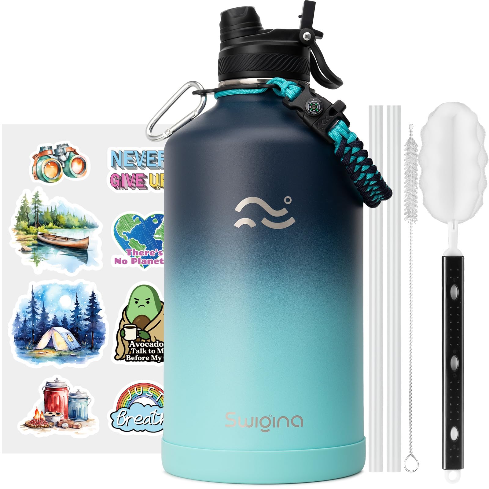 [2-IN-1 LID] Insulated Water Bottle with Silicone Boot (36hrs Cold/18hrs Hot) - DIY Stickers, Leakproof, BPA Free, 24 oz