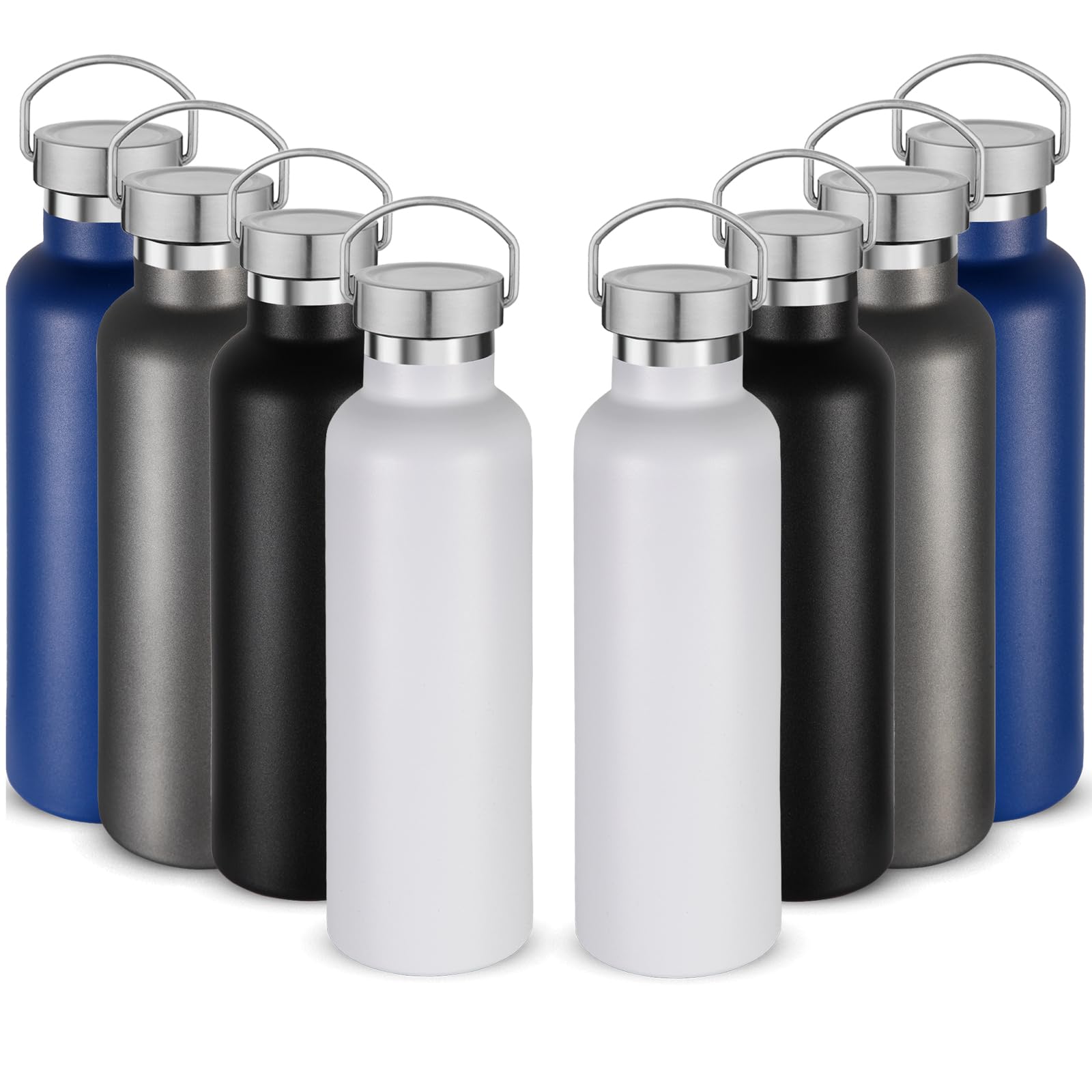 Volhoply 24oz Insulated Standard Mouth Water Bottle with Plastic & Stainless Steel Combination Lid, 304 18/8 Double Wall Vacuum Insulated Water Bottles, Reusable Metal Flask(White,1)