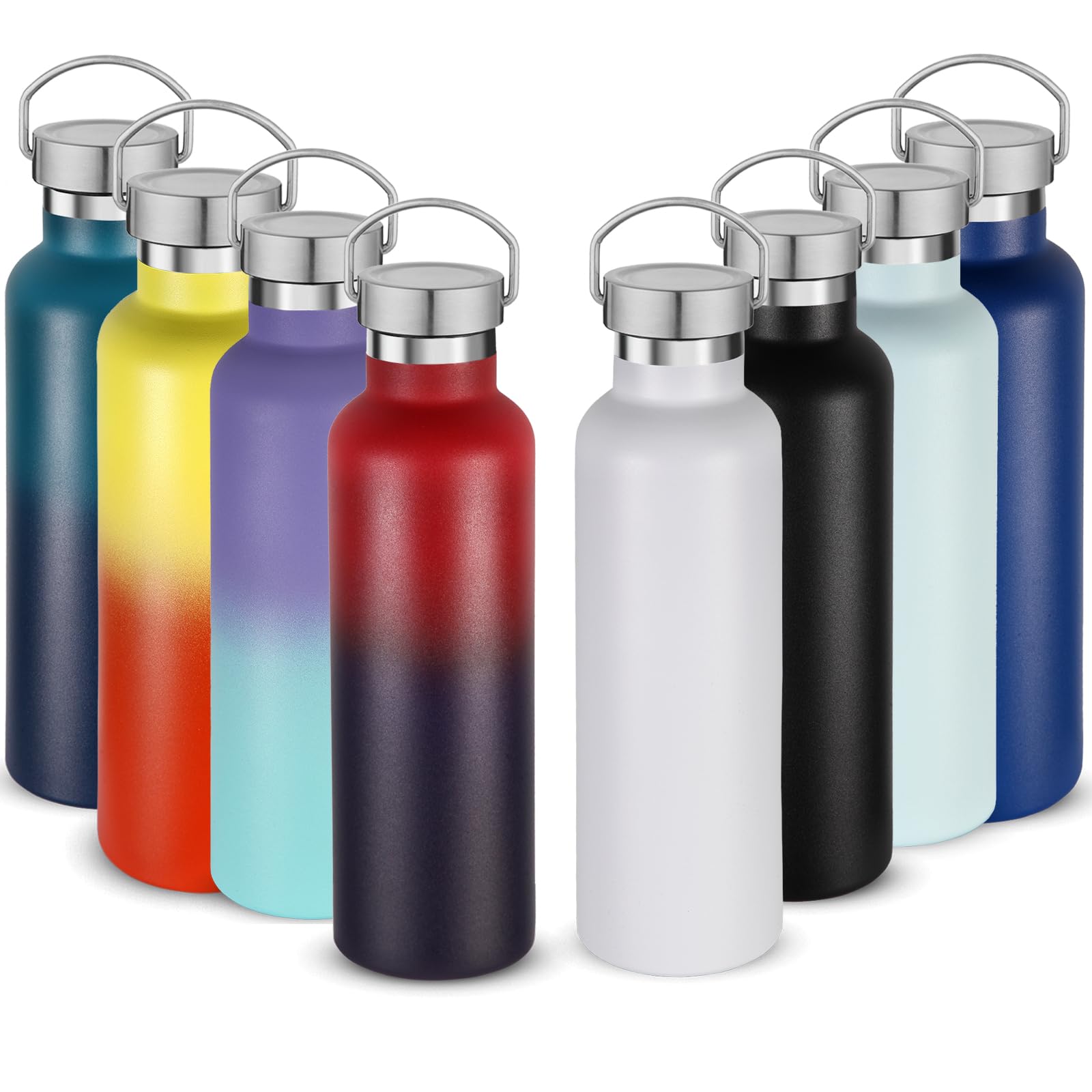 Volhoply 24oz Insulated Standard Mouth Water Bottle with Plastic & Stainless Steel Combination Lid, 304 18/8 Double Wall Vacuum Insulated Water Bottles, Reusable Metal Flask(White,1)