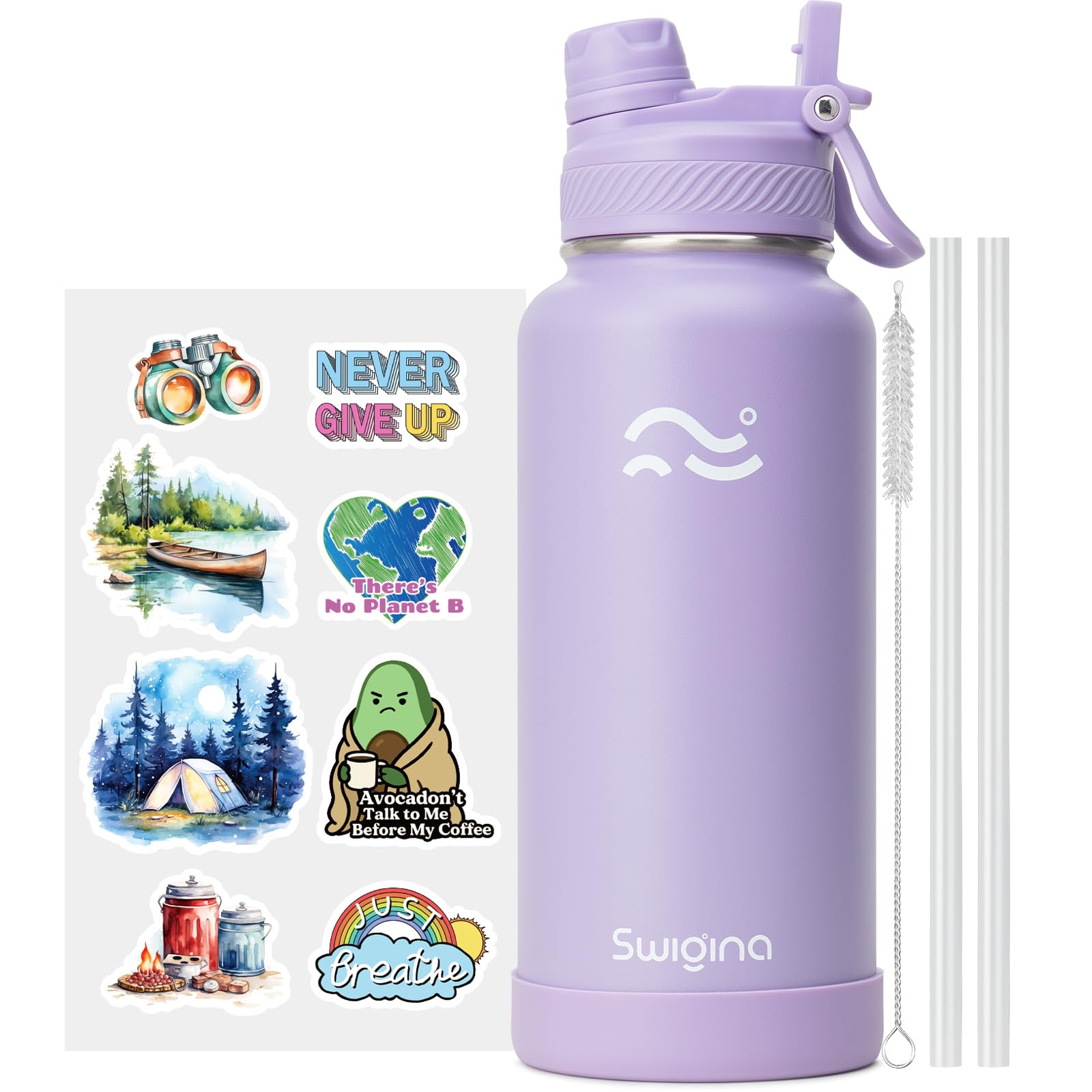 [2-IN-1 LID] Insulated Water Bottle with Silicone Boot (36hrs Cold/18hrs Hot) - DIY Stickers, Leakproof, BPA Free, 24 oz