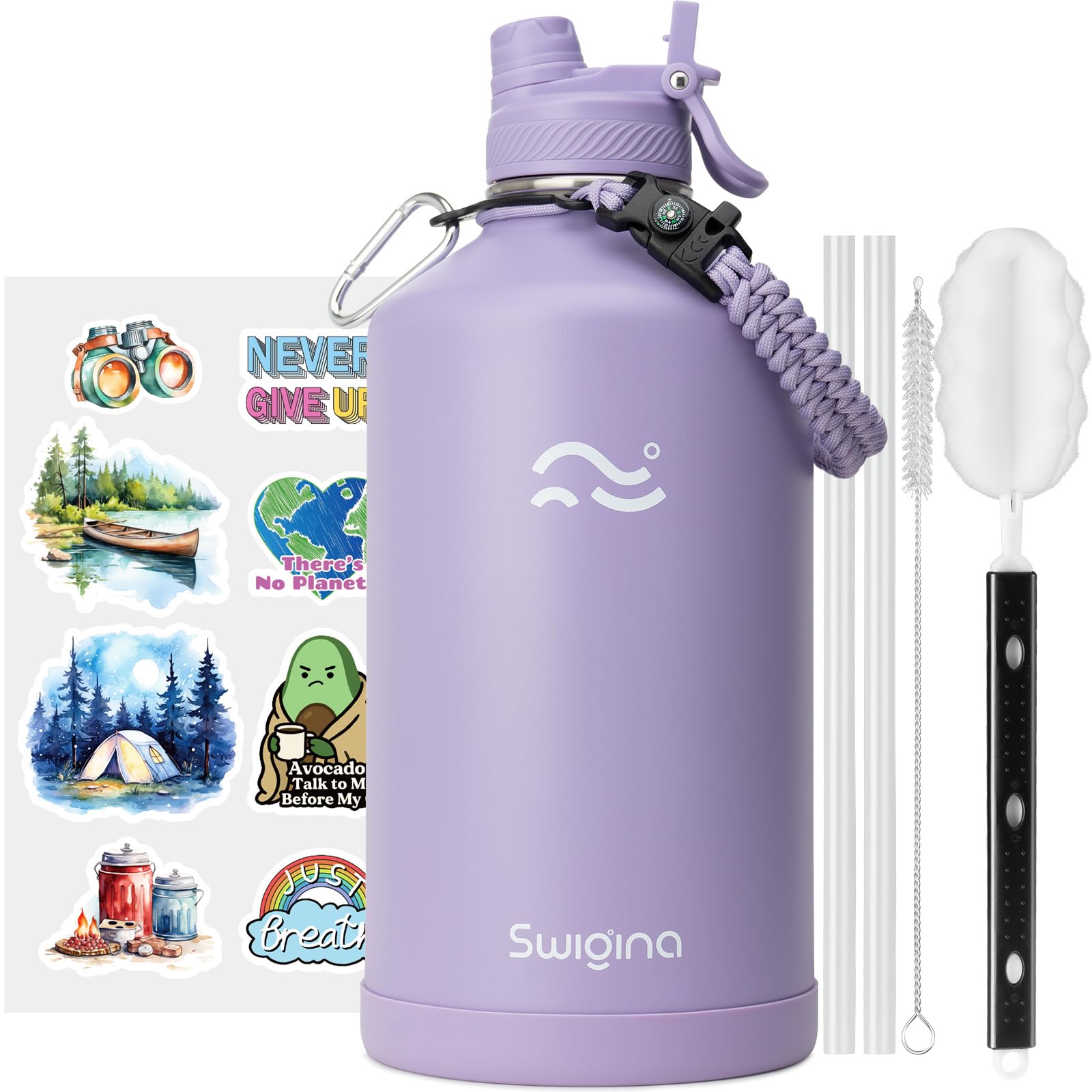 [2-IN-1 LID] Insulated Water Bottle with Silicone Boot (36hrs Cold/18hrs Hot) - DIY Stickers, Leakproof, BPA Free, 24 oz