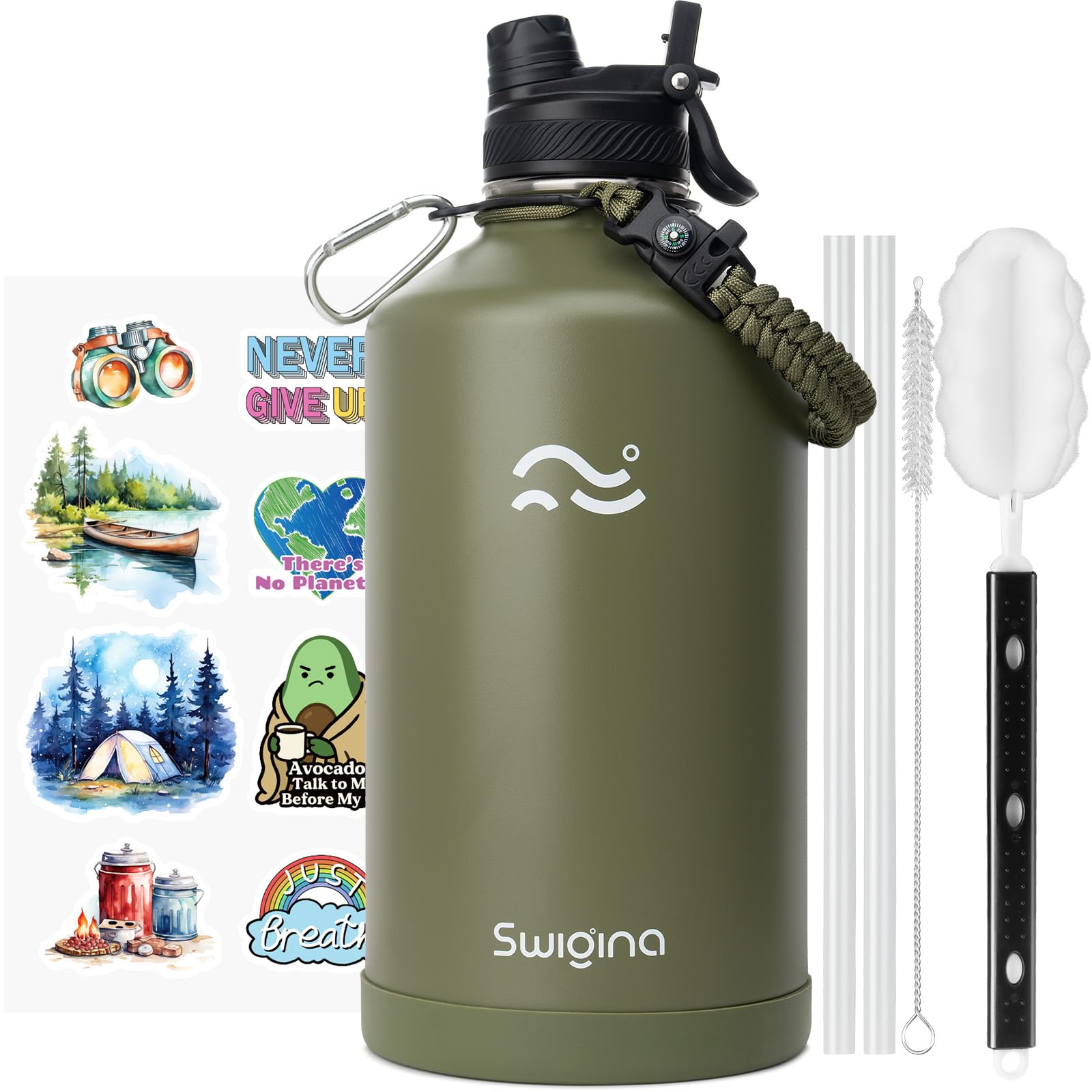 [2-IN-1 LID] Insulated Water Bottle with Silicone Boot (36hrs Cold/18hrs Hot) - DIY Stickers, Leakproof, BPA Free, 24 oz