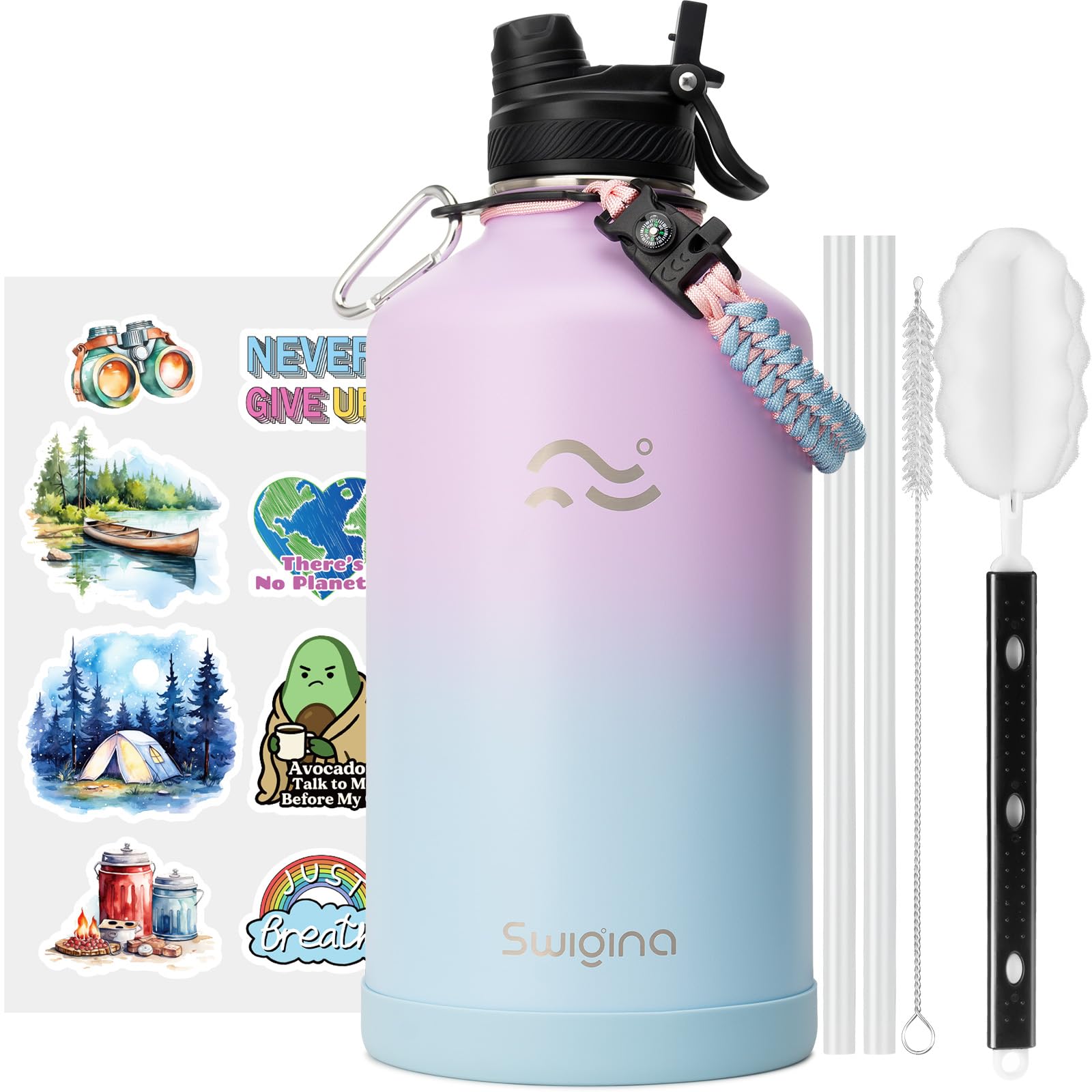 [2-IN-1 LID] Insulated Water Bottle with Silicone Boot (36hrs Cold/18hrs Hot) - DIY Stickers, Leakproof, BPA Free, 24 oz