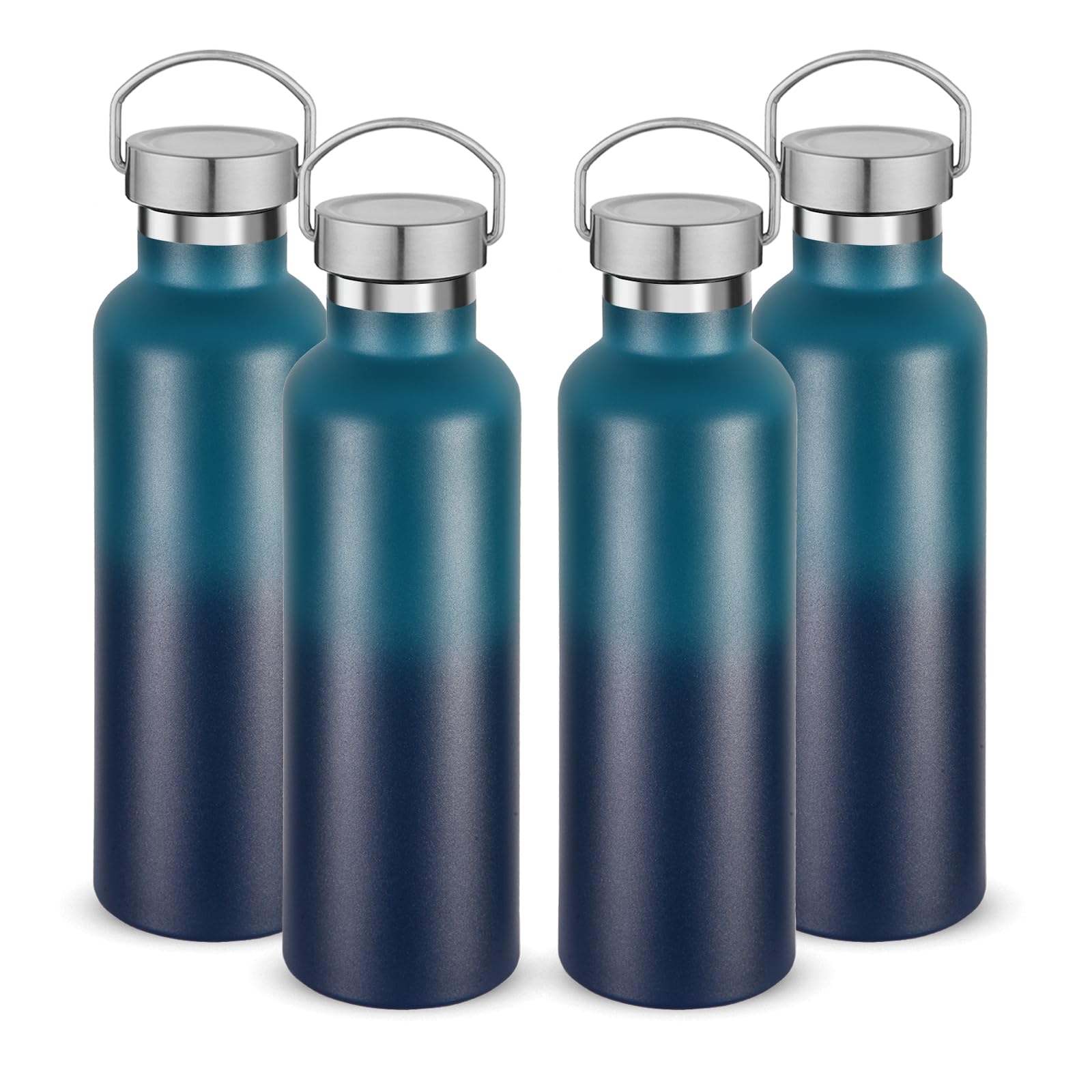 Volhoply 24oz Insulated Standard Mouth Water Bottle with Plastic & Stainless Steel Combination Lid, 304 18/8 Double Wall Vacuum Insulated Water Bottles, Reusable Metal Flask(White,1)