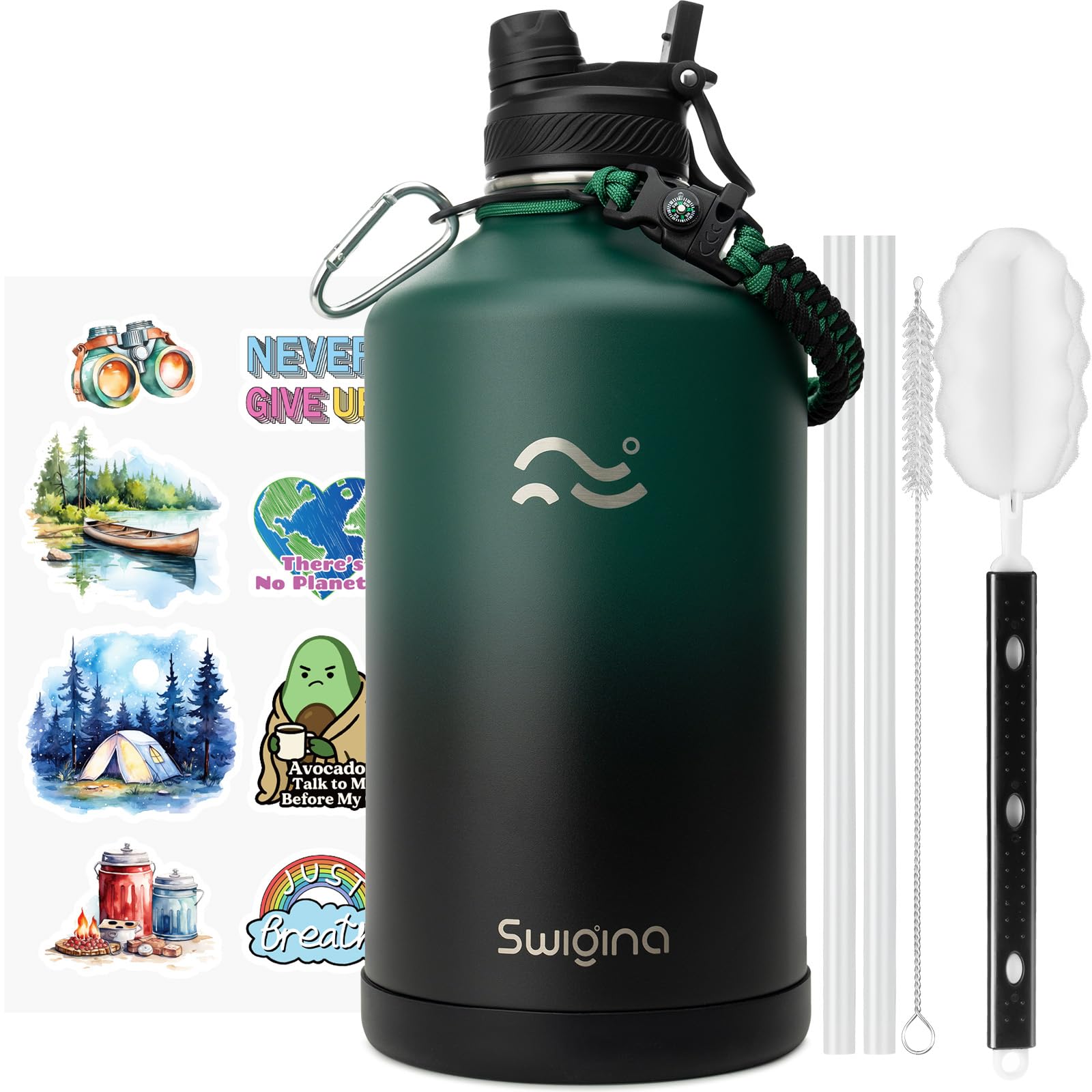 [2-IN-1 LID] Insulated Water Bottle with Silicone Boot (36hrs Cold/18hrs Hot) - DIY Stickers, Leakproof, BPA Free, 24 oz