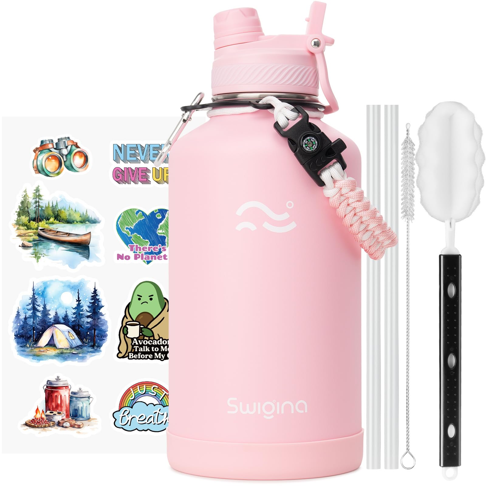 [2-IN-1 LID] Insulated Water Bottle with Silicone Boot (36hrs Cold/18hrs Hot) - DIY Stickers, Leakproof, BPA Free, 24 oz