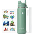 [2-IN-1 LID] Insulated Water Bottle with Silicone Boot (36hrs Cold/18hrs Hot) - DIY Stickers, Leakproof, BPA Free, 24 oz