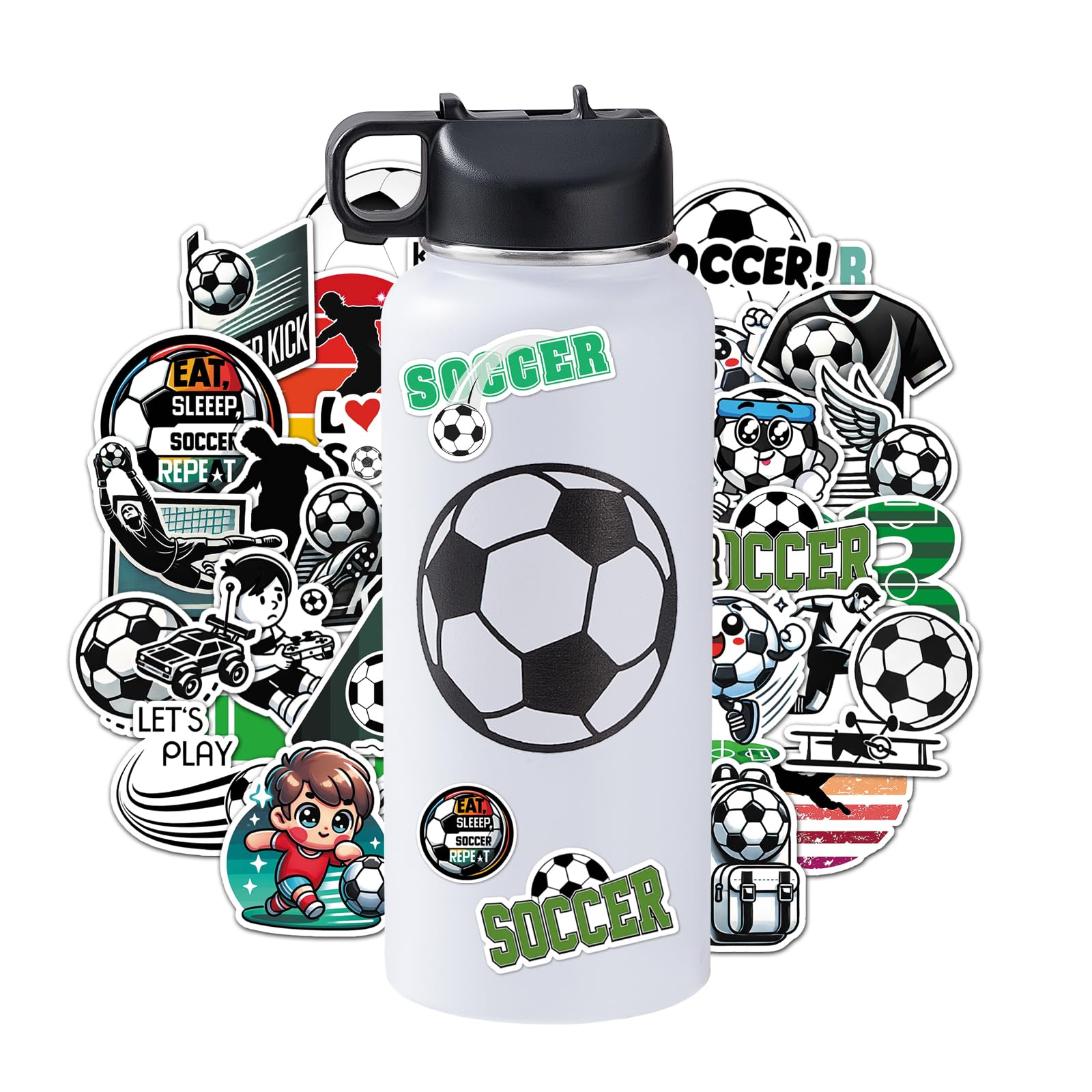 Baseball Water Bottles for Boys 18 oz and 100 PCS Baseballs Stickers Sports Insulated Stainless Steel Water Bottle Baseball Accessories Stuff Gear Gifts For 8-12 12-14 Player
