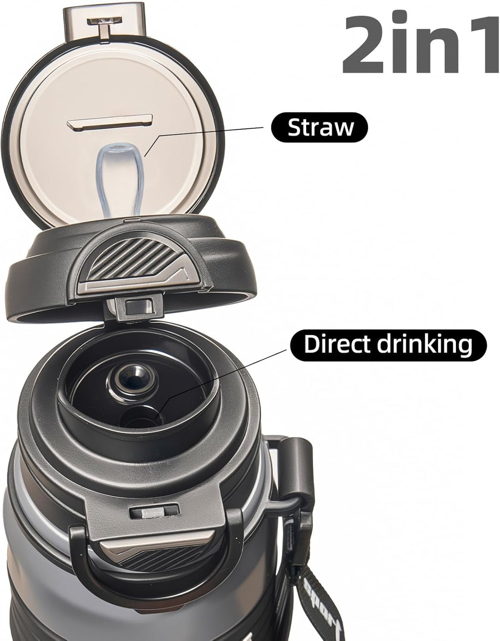 22 oz Insulated Water Bottle, Mens Water Bottle with 2-in-1 Lid, Travel Water Bottle, Black Water Bottle, Slim Water Bottle, Leak Proof Water Bottles, Car Cup Holder Friendly (Black)