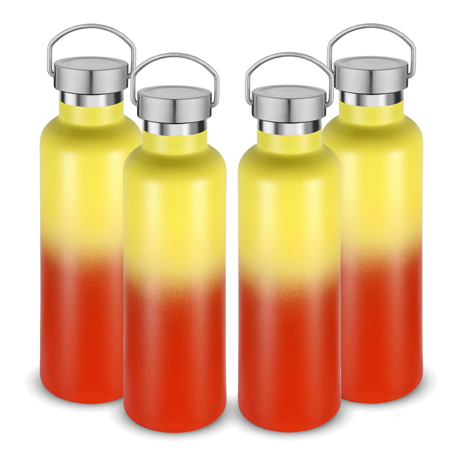 Volhoply 24oz Insulated Standard Mouth Water Bottle with Plastic & Stainless Steel Combination Lid, 304 18/8 Double Wall Vacuum Insulated Water Bottles, Reusable Metal Flask(White,1)