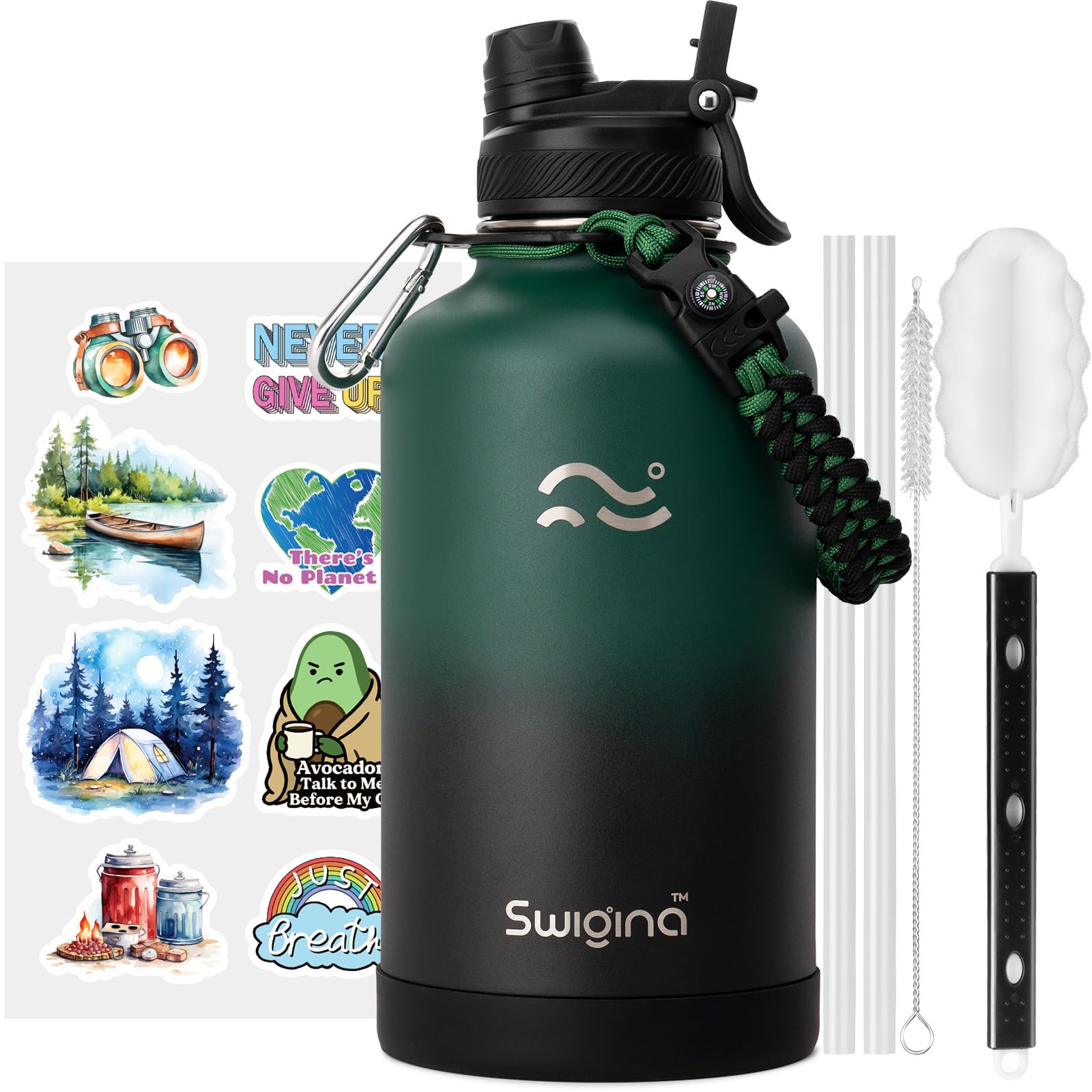 [2-IN-1 LID] Insulated Water Bottle with Silicone Boot (36hrs Cold/18hrs Hot) - DIY Stickers, Leakproof, BPA Free, 24 oz