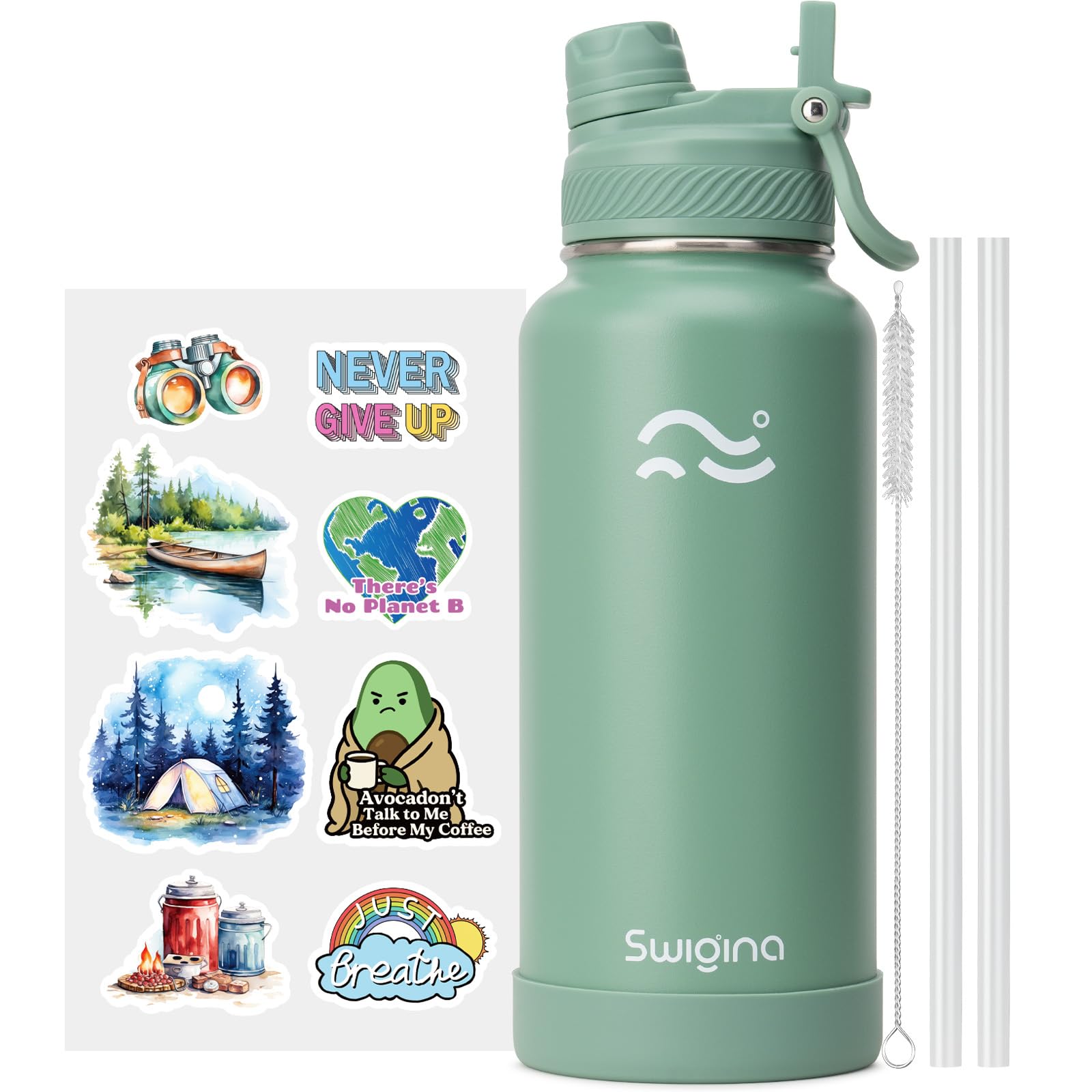 [2-IN-1 LID] Insulated Water Bottle with Silicone Boot (36hrs Cold/18hrs Hot) - DIY Stickers, Leakproof, BPA Free, 24 oz