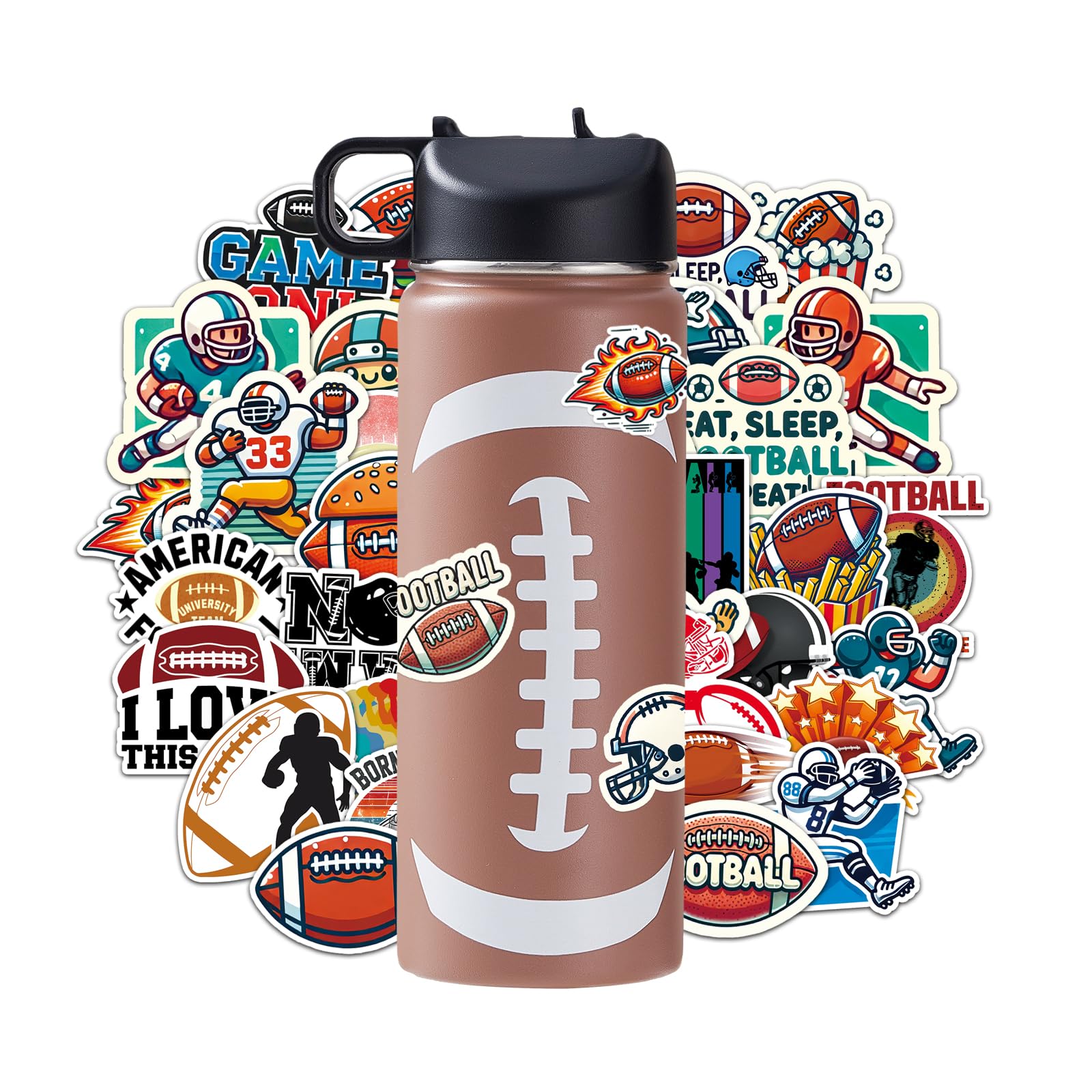 Baseball Water Bottles for Boys 18 oz and 100 PCS Baseballs Stickers Sports Insulated Stainless Steel Water Bottle Baseball Accessories Stuff Gear Gifts For 8-12 12-14 Player