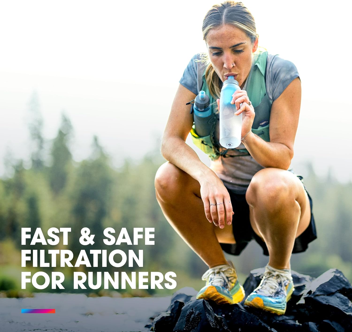 HydraPak UltraFlask+ 500ml - Filtered, Compressible Soft Flask Water Bottle for Hydration Vests and Running Packs with Integrated Water Filter (500ml / 17oz)