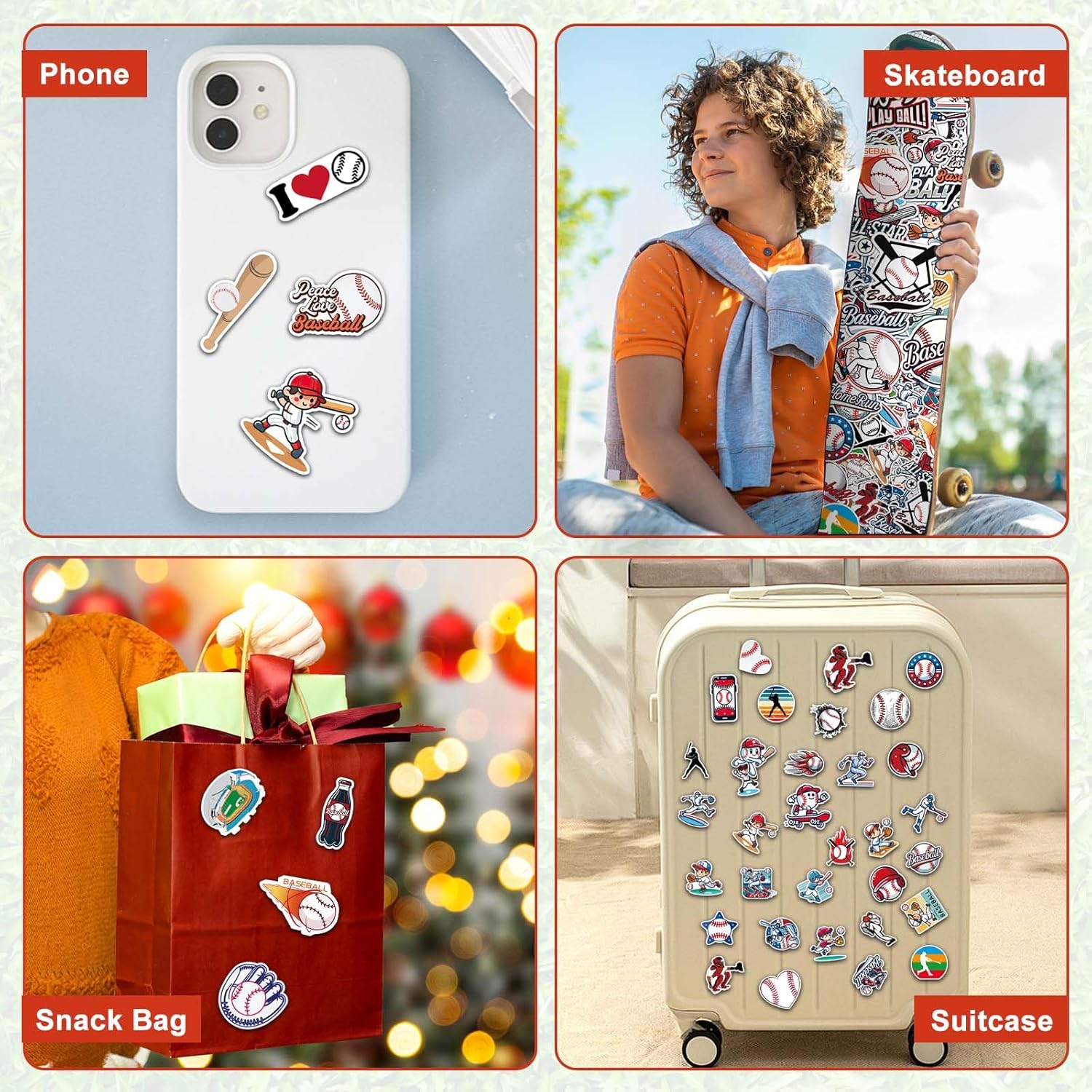 Baseball Water Bottles for Boys 18 oz and 100 PCS Baseballs Stickers Sports Insulated Stainless Steel Water Bottle Baseball Accessories Stuff Gear Gifts For 8-12 12-14 Player